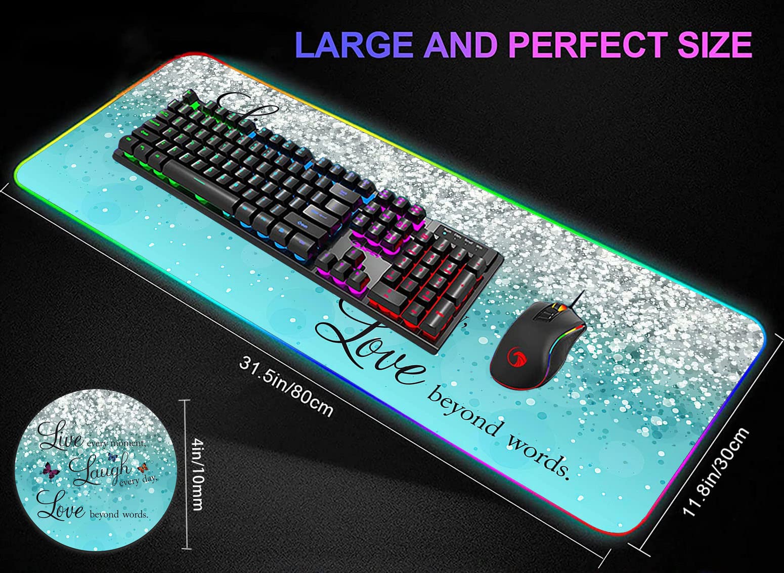 RGB Gaming Mouse Pad - Large LED Light-Up Desk Mat with Optical Waterproof Surface - Perfect for PC Gamers & Office Work (Blue) - Ideal for Gaming Setups, Streaming & Professional Workspaces