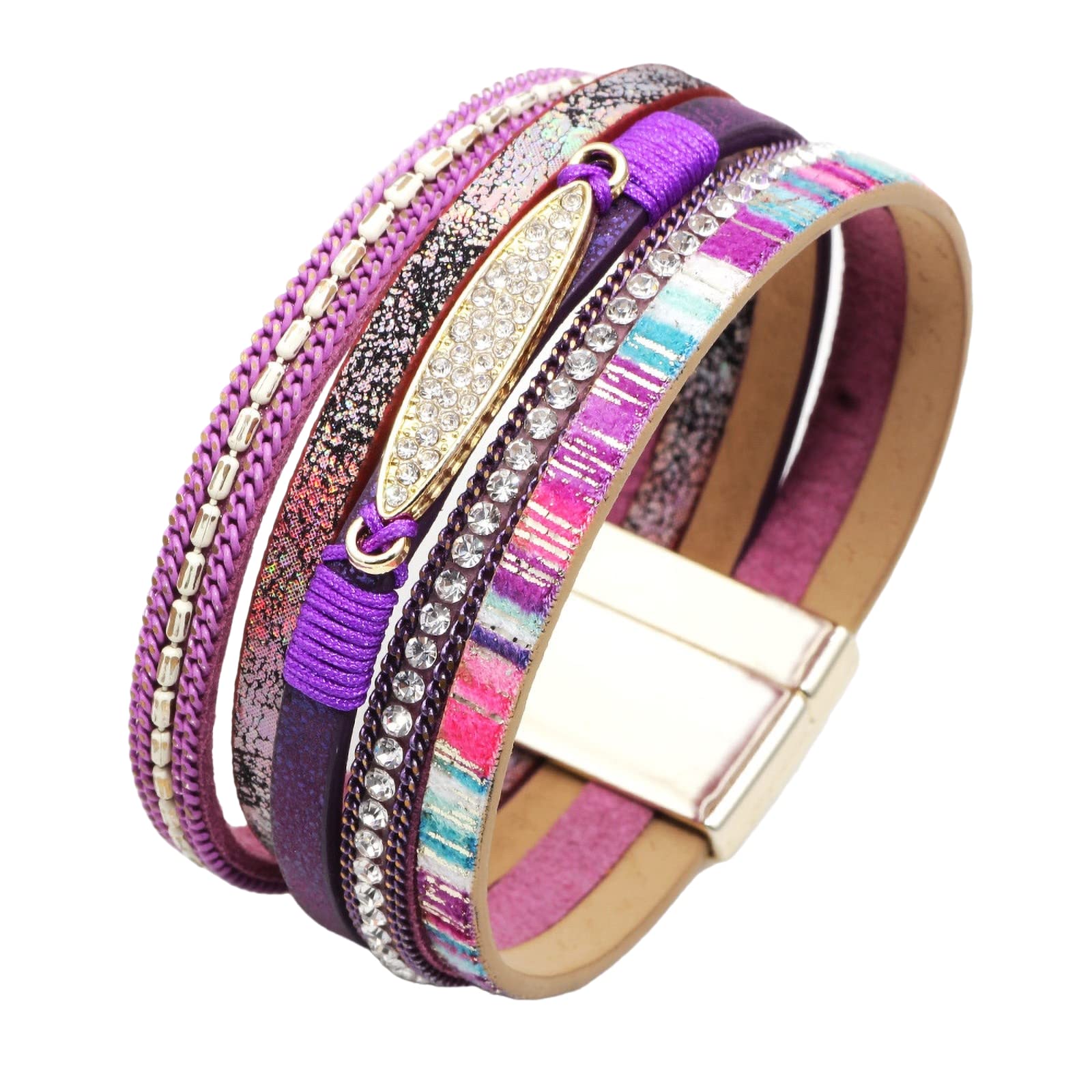 Bohemian Vintage Leather Wrap Bracelet with Crystal Charms - Adjustable Friendship Cuff Bracelet for Women, Teen Girls, Wife & Mom - Perfect for Everyday Wear, Gifts & Special Occasions