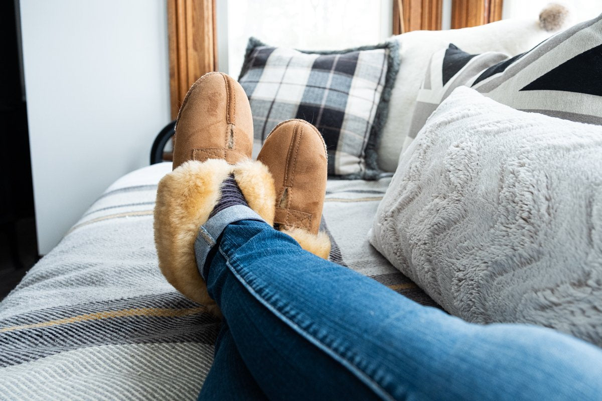 Women's Warm Sheepskin Cabin Slippers with Adjustable Velcro Closure - Cozy Indoor/Outdoor House Shoes for Winter Comfort at Home