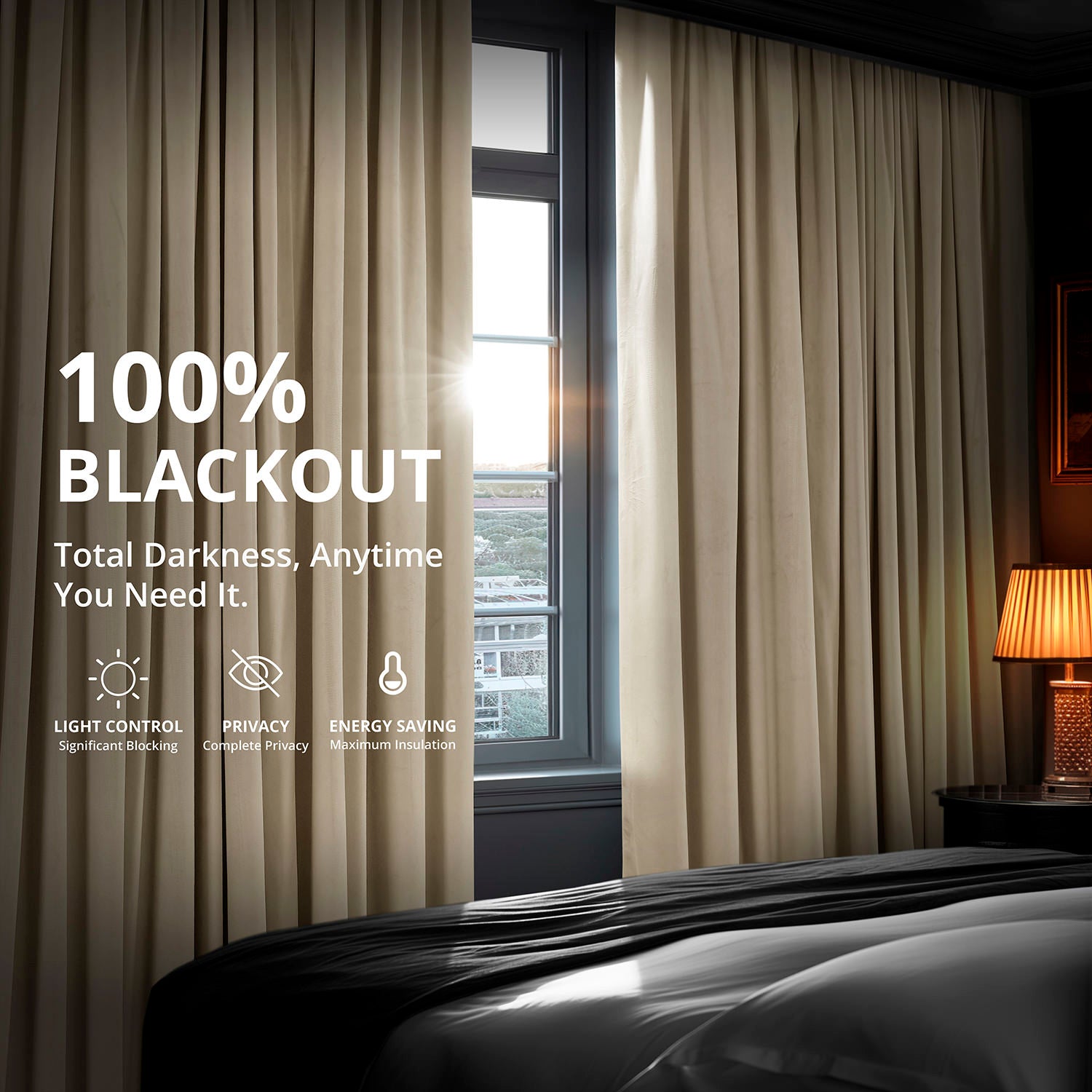 Alabaster Beige French Pleat Blackout Curtains - Thermal Insulated Velvet Drapes for Living Room & Bedroom | Noise Reducing Window Treatments for Home Decor
