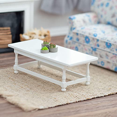 White Coastal Coffee Table - Handcrafted Miniature Dollhouse Furniture for Home Decor & Collectibles | Perfect for Dollhouse Displays, DIY Miniature Projects & Coastal Themed Room Decor