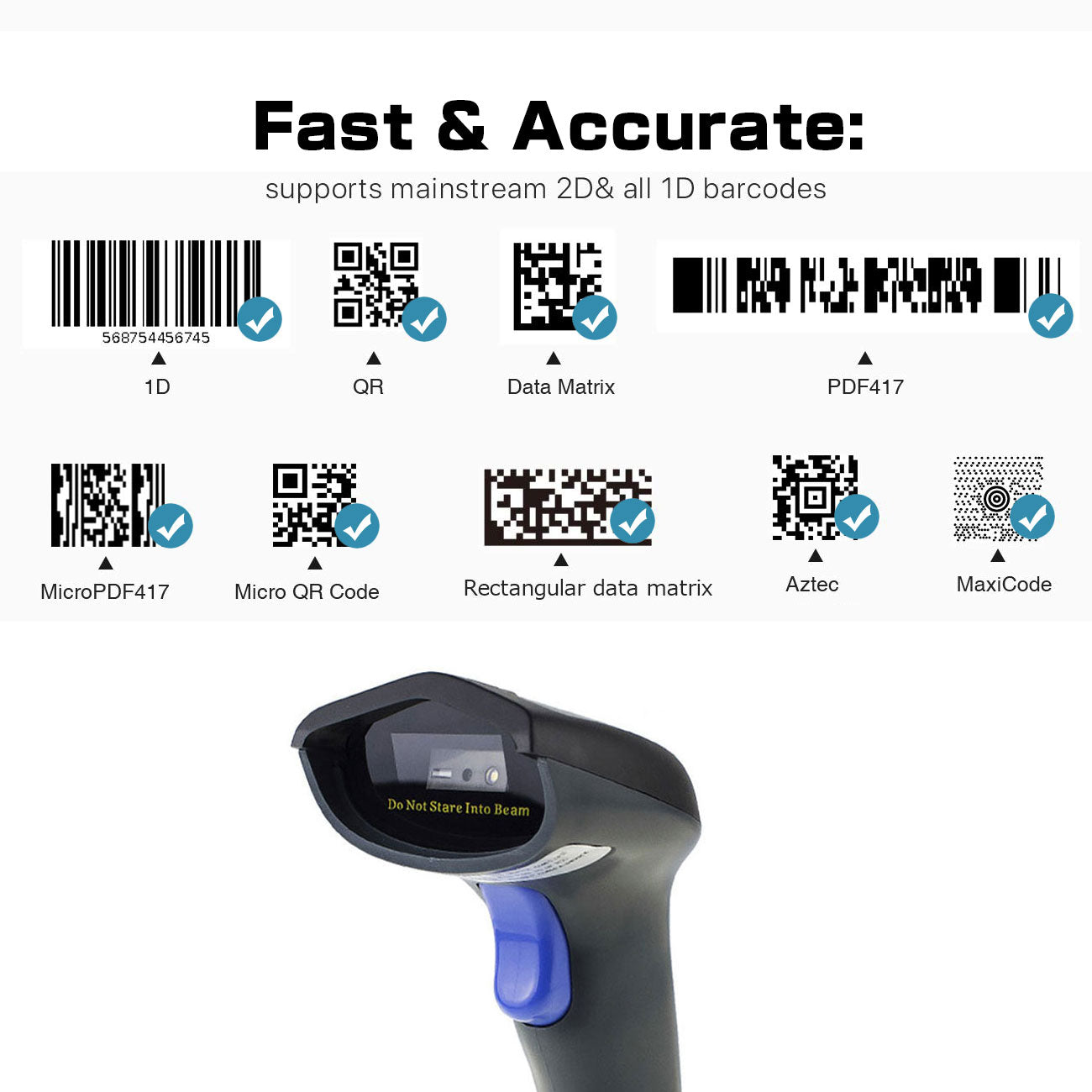 W9S 2D USB Barcode Scanner - Fast & Accurate QR Code Reader for Retail, Warehouse & Inventory Management | Plug & Play USB Connection