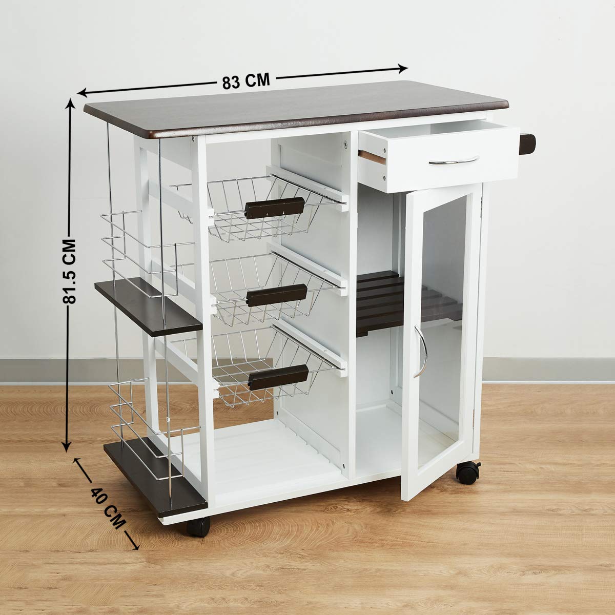 Tranzit Rectangular Wooden Kitchen Trolley Cart - Rolling Kitchen Island with Storage for Small Spaces - Perfect for Food Prep, Serving, and Extra Counter Space in Apartments & Compact Kitchens