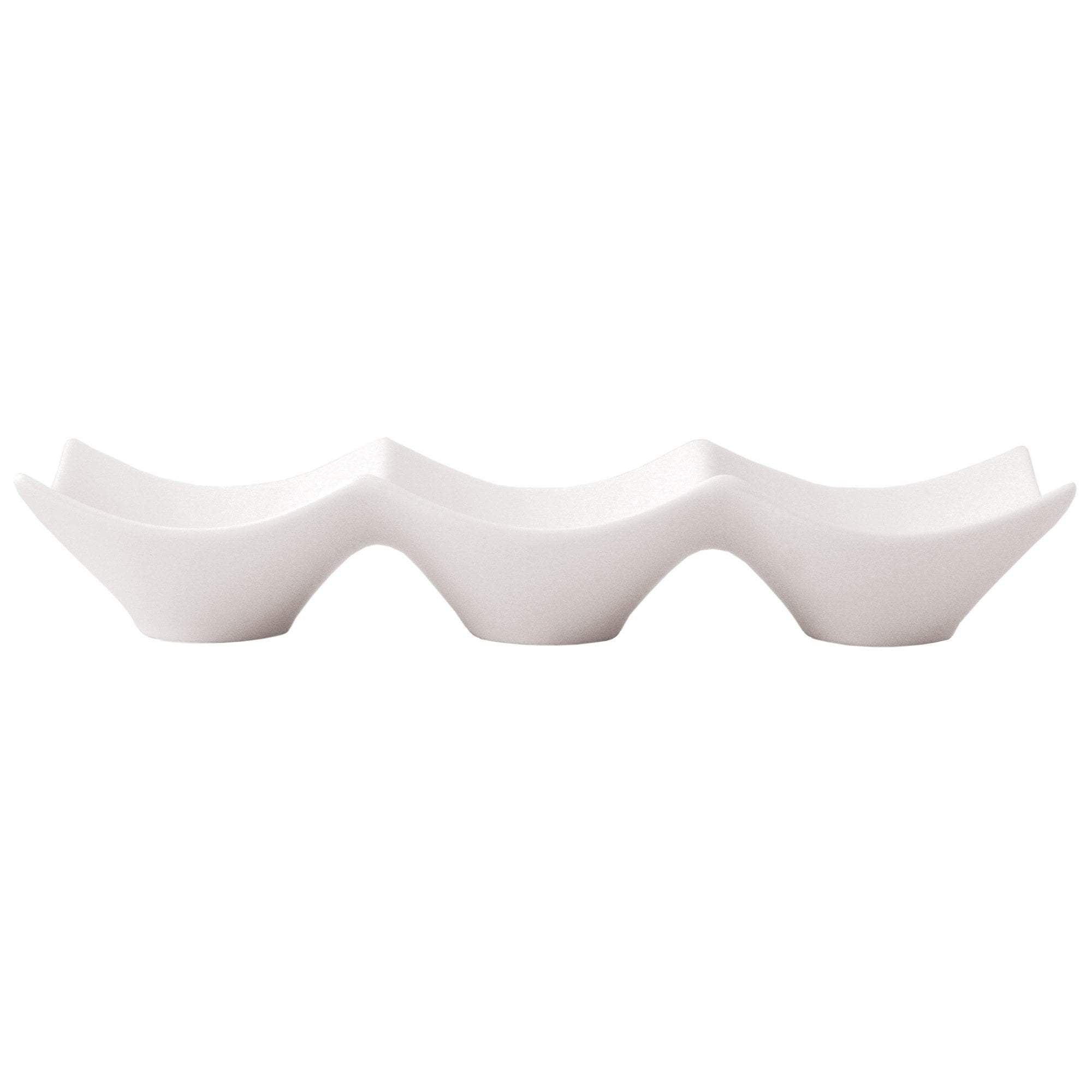 FOH Rectangular Porcelain Serving Bowl with Triple Compartments - 2 oz Capacity - Perfect for Appetizers, Condiments, and Small Portion Serving at Parties and Restaurants