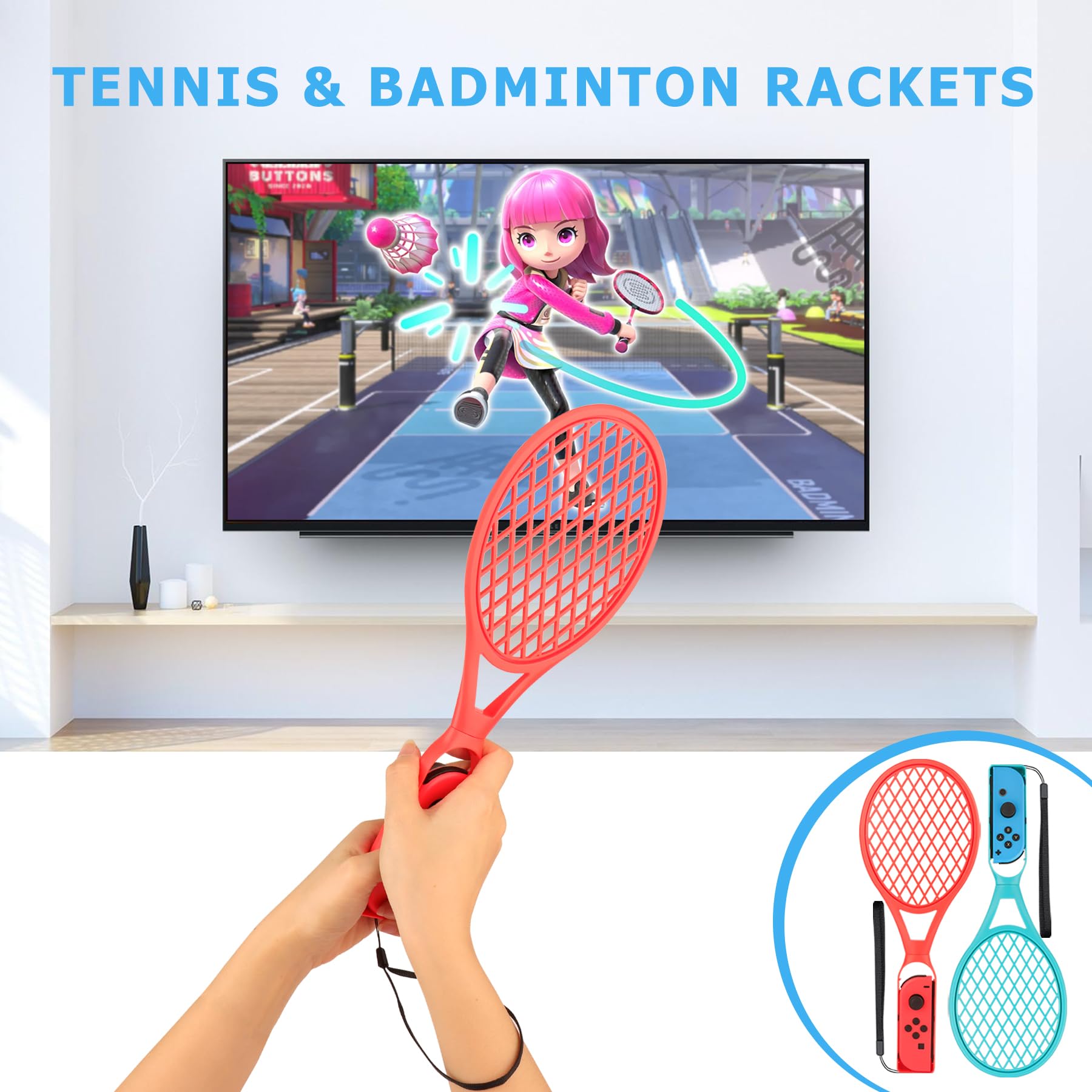 EOVOLA 18-in-1 Nintendo Switch & OLED Sports Accessories Kit - Includes Tennis Rackets, Comfort Grips, Golf Clubs, Swords, Wrist Bands & Leg Strap with Storage Bag - Perfect for Fitness Gaming, Family Fun & Multiplayer Sports Games