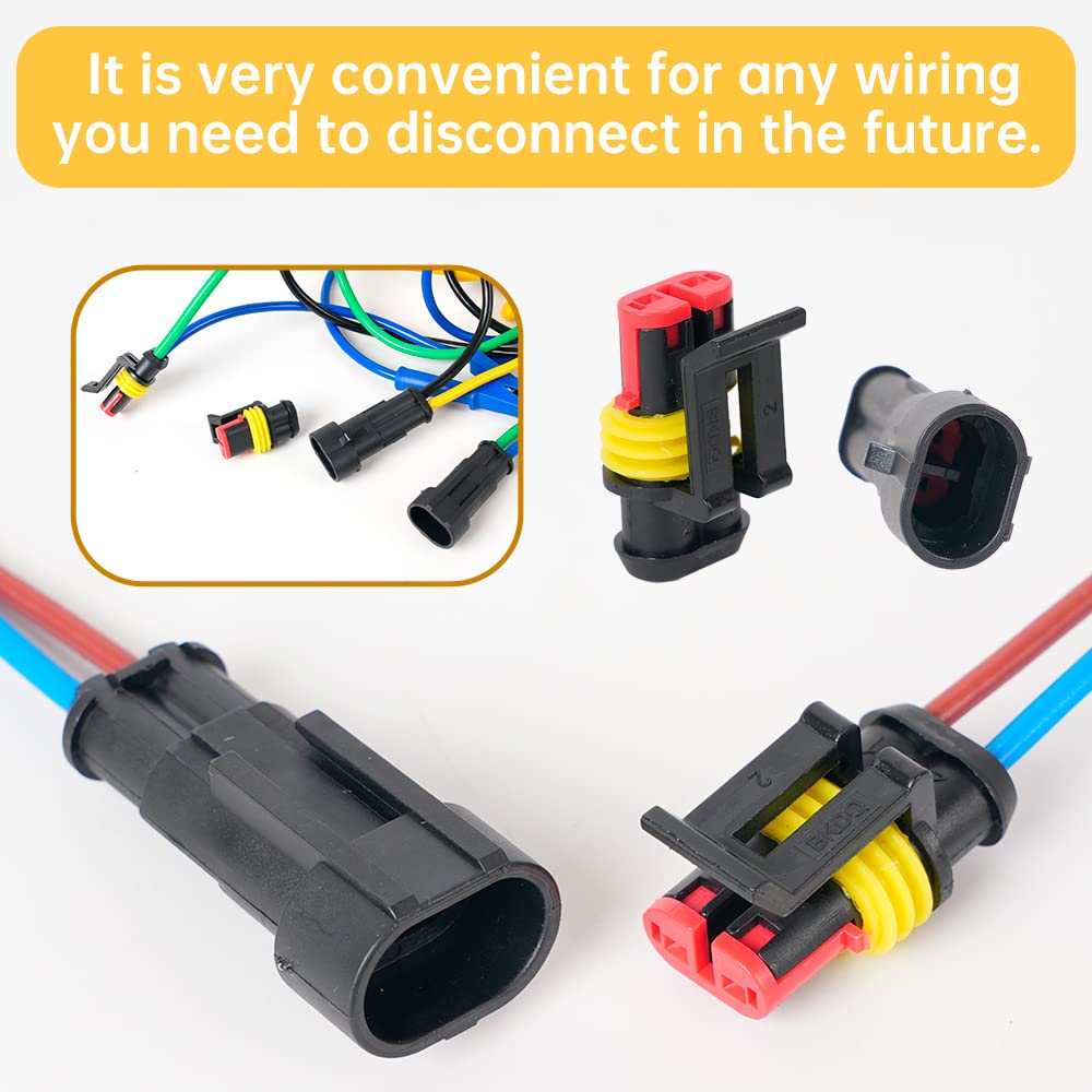 2 Pin Waterproof Automotive Electrical Connectors - 22 Kits Quick Disconnect Wiring Connectors for Car, Truck, Boat & RV Electrical Systems - Ideal for Marine, Off-Road & DIY Vehicle Wiring Projects