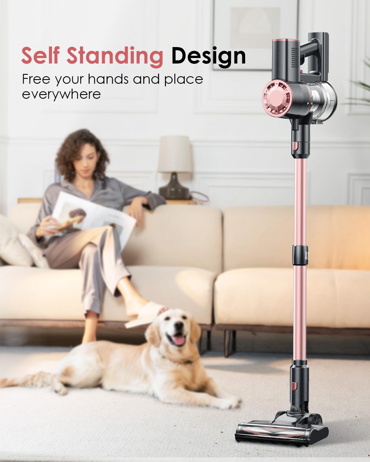 V8PRO Cordless Vacuum Cleaner - 25KPa Powerful Stick Vacuum with Self-Standing Design, 35Min Runtime, 6-in-1 Lightweight for Hardwood Floors & Carpet Pet Hair - Champagne | Perfect for Home Cleaning, Quick Pickup, Pet Owners & Allergy Sufferers