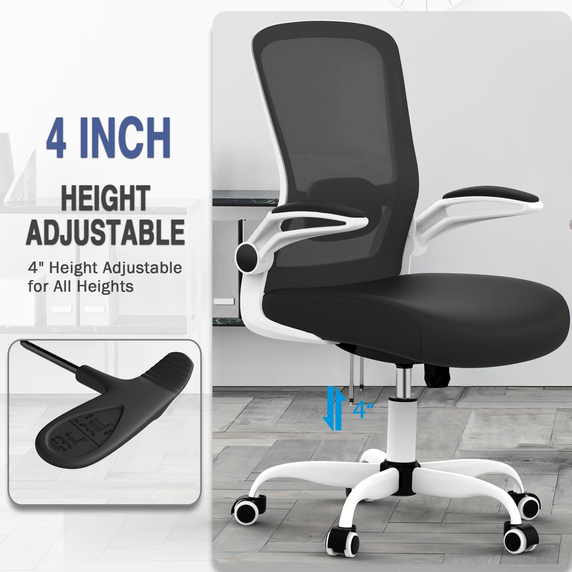 Ergonomic Office Chair with Adjustable Lumbar Support - High Back Mesh Computer Desk Chair with Flip-Up Armrests - BIFMA Certified Executive Task Chair for Home Office & Workspace - Perfect for Long Hours of Comfortable Sitting