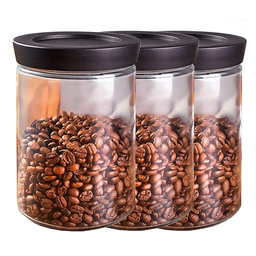 Premium Glass Storage Jars - 37oz Airtight Food Canisters with Lids (Set of 3) for Coffee Beans, Tea Leaves & Dry Goods | Stackable Kitchen Containers for Pantry Organization & Bulk Food Storage