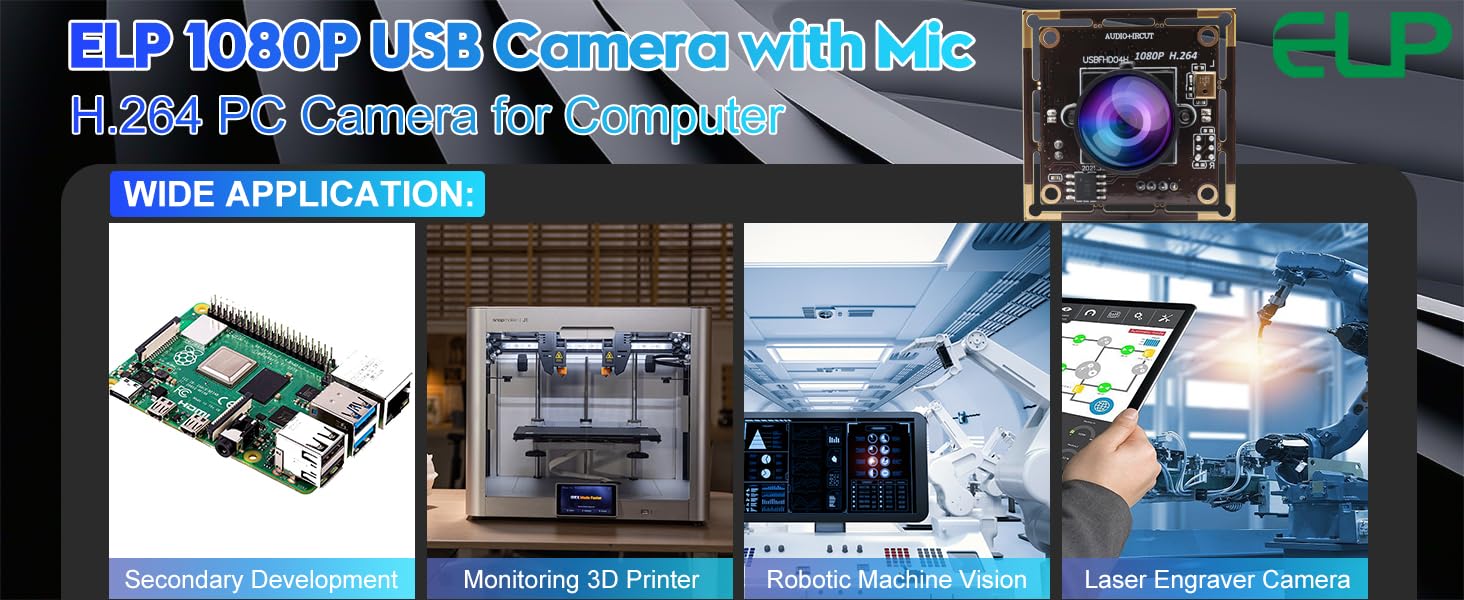 ELP 170° Fisheye USB Webcam - 1080P HD, H.264, Built-in Microphone, UVC USB 2.0, 2MP CMOS AR0330 Sensor for Raspberry Pi, PC, Laptop - Perfect for Video Conferencing, Security Monitoring & Laser Engraving with Lightburn