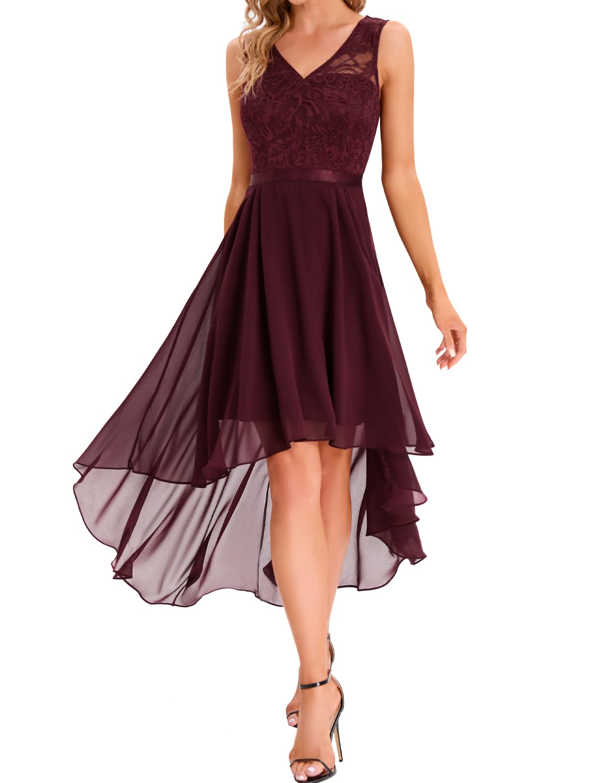 Elegant Floral Lace Cocktail Dress for Women - 2024 Wedding Guest, Prom & Bridesmaid Dress with V-Neck & High-Low Hem - Perfect for Formal Events, Parties & Special Occasions