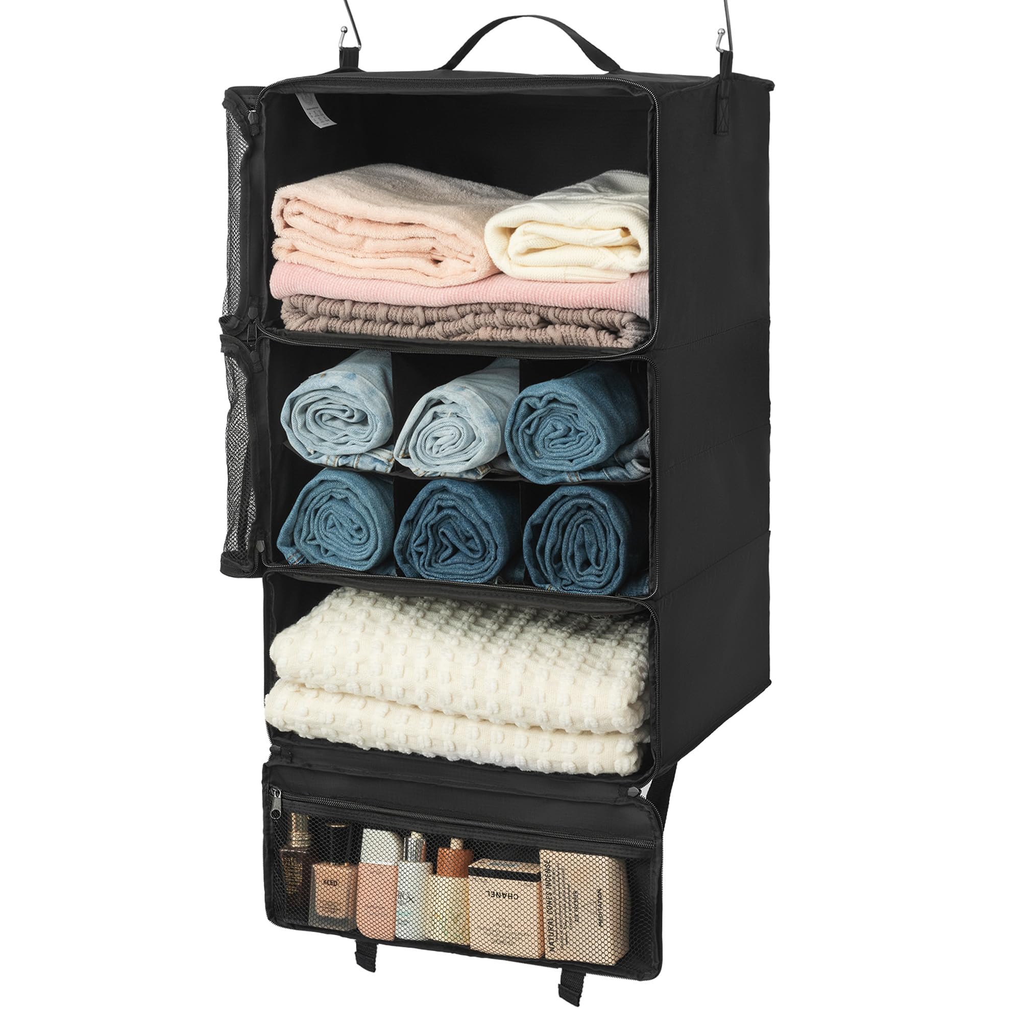 GRANNY SAYS Extra Large Hanging Luggage Organizer - 3-Shelf Foldable Travel Packing Cubes with 2 Hooks & Clear Window - Perfect for Carry-On Suitcase Organization | Ideal for Business Trips, Family Vacations & Weekend Getaways