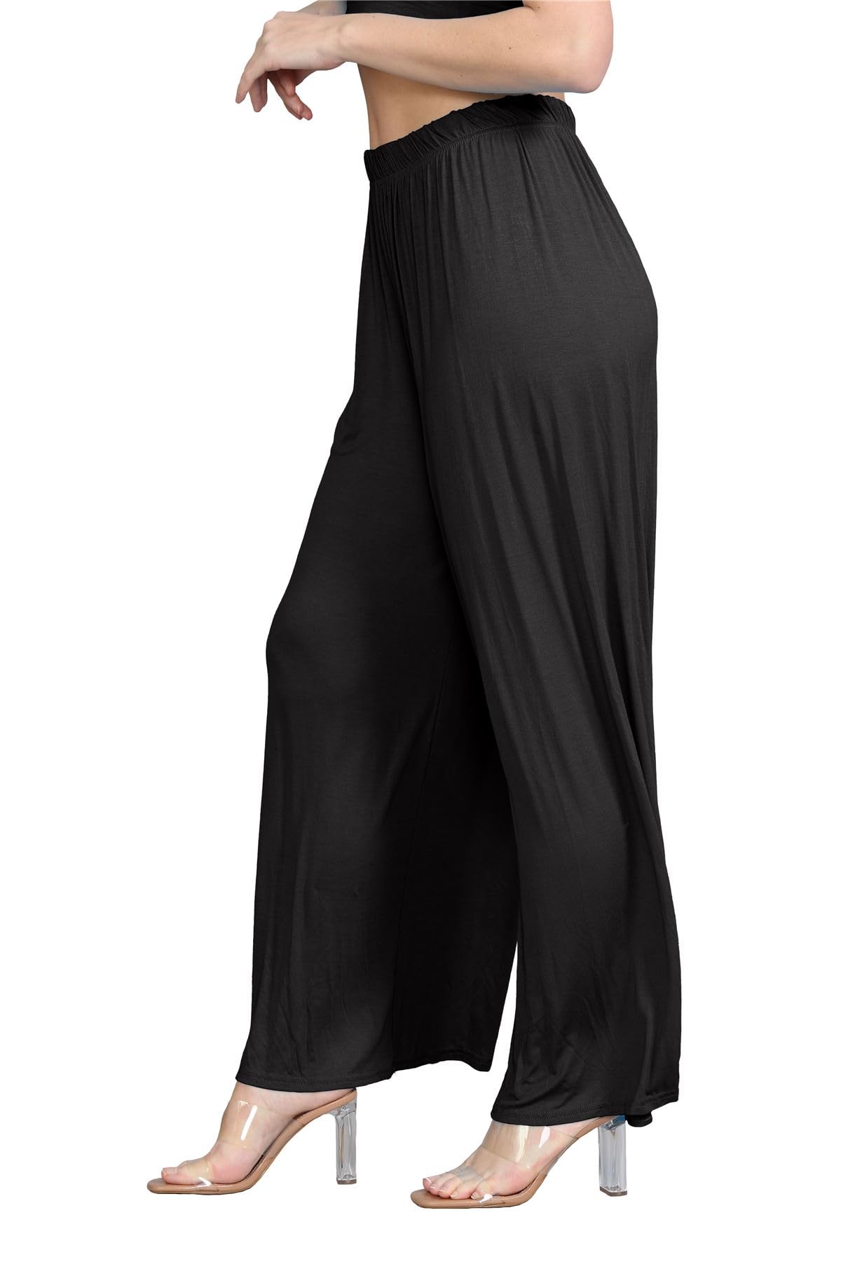 Janisramone® Women's Plain Wide Leg Palazzo Pants - High Waisted Flowy Trousers for Casual & Office Wear | Comfortable Elegant Wide Leg Pants for Women | Perfect for Work, Travel and Everyday Outfits