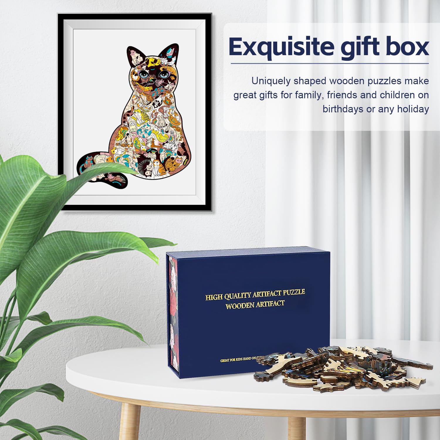 200-Piece Wooden Animal Shaped Puzzle for Adults & Kids - Unique Cat Puzzle with Gift Box - Perfect for Family Game Night & Educational Play