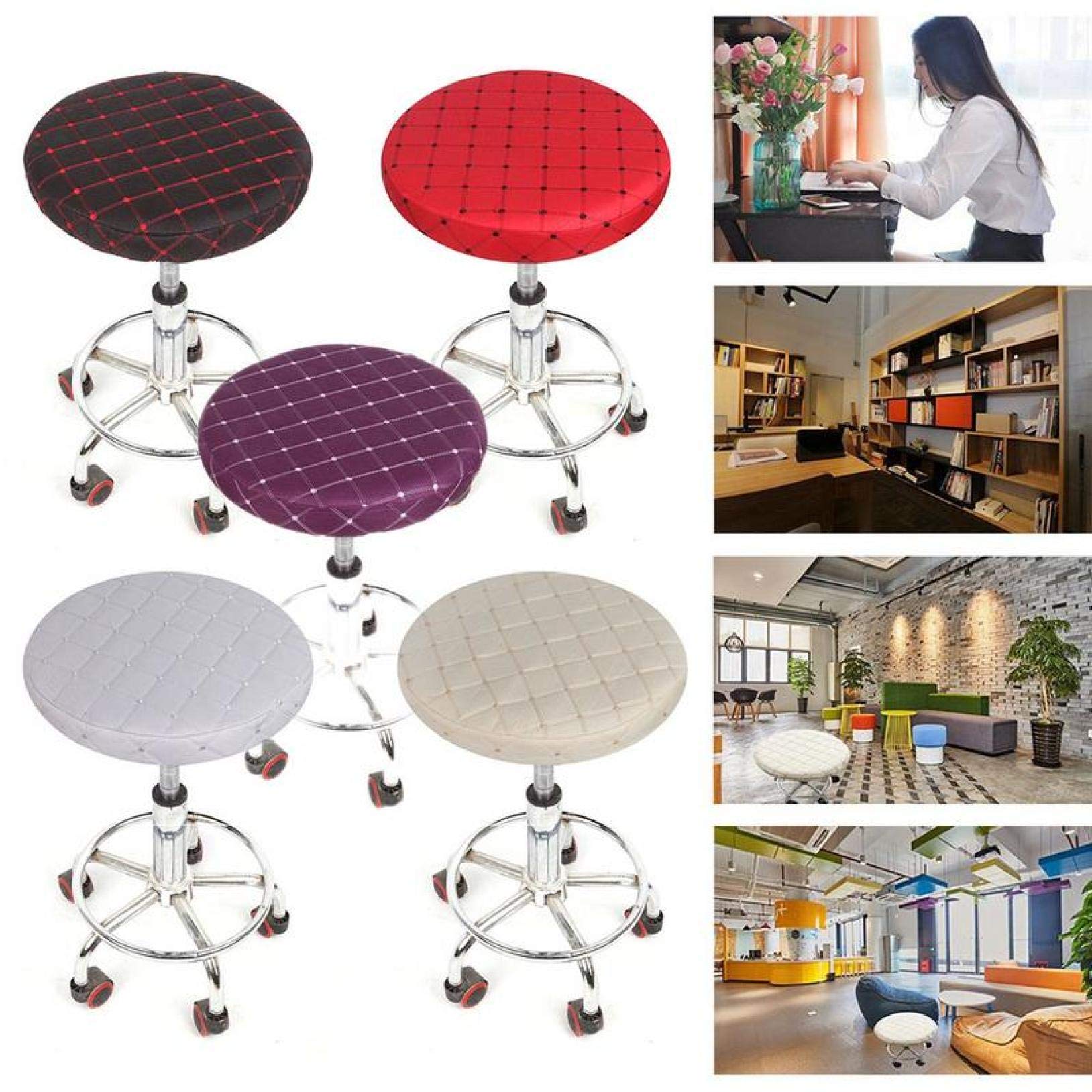 KKONION Stretch Removable Round Chair Cover - Spandex Elastic Bar Stool Slipcover - Universal Dustproof Seat Cushion Cover for Dining, Kitchen, Office & Patio Furniture Protection