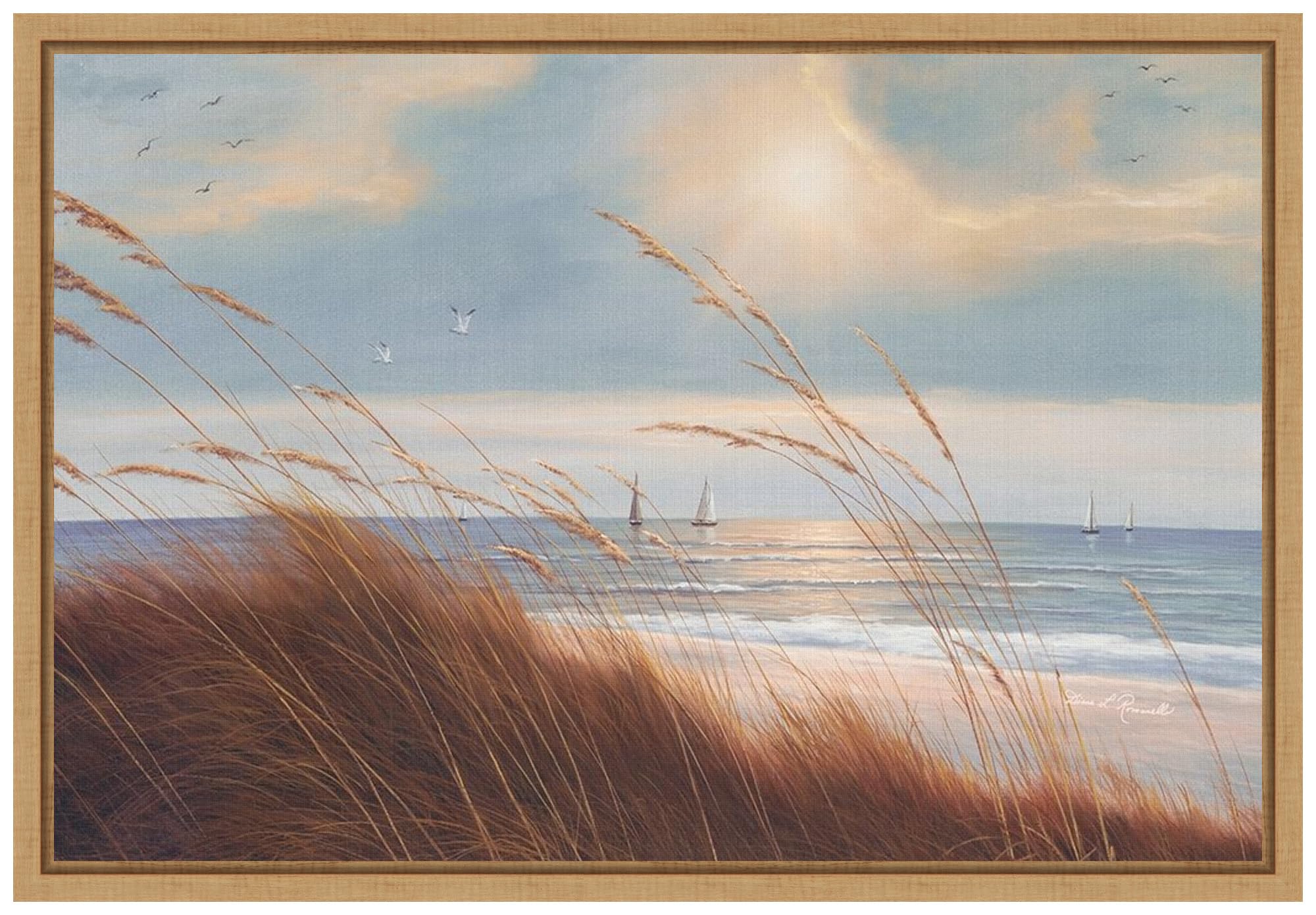 Amanti Art Framed Canvas Wall Art - 16x23 Sailboat Breezeway by Diane Romanello, Coastal Beach Painting, Modern Home Decor for Living Room, Bedroom, Bathroom & Kitchen | Perfect for Nautical & Seaside Themed Interiors