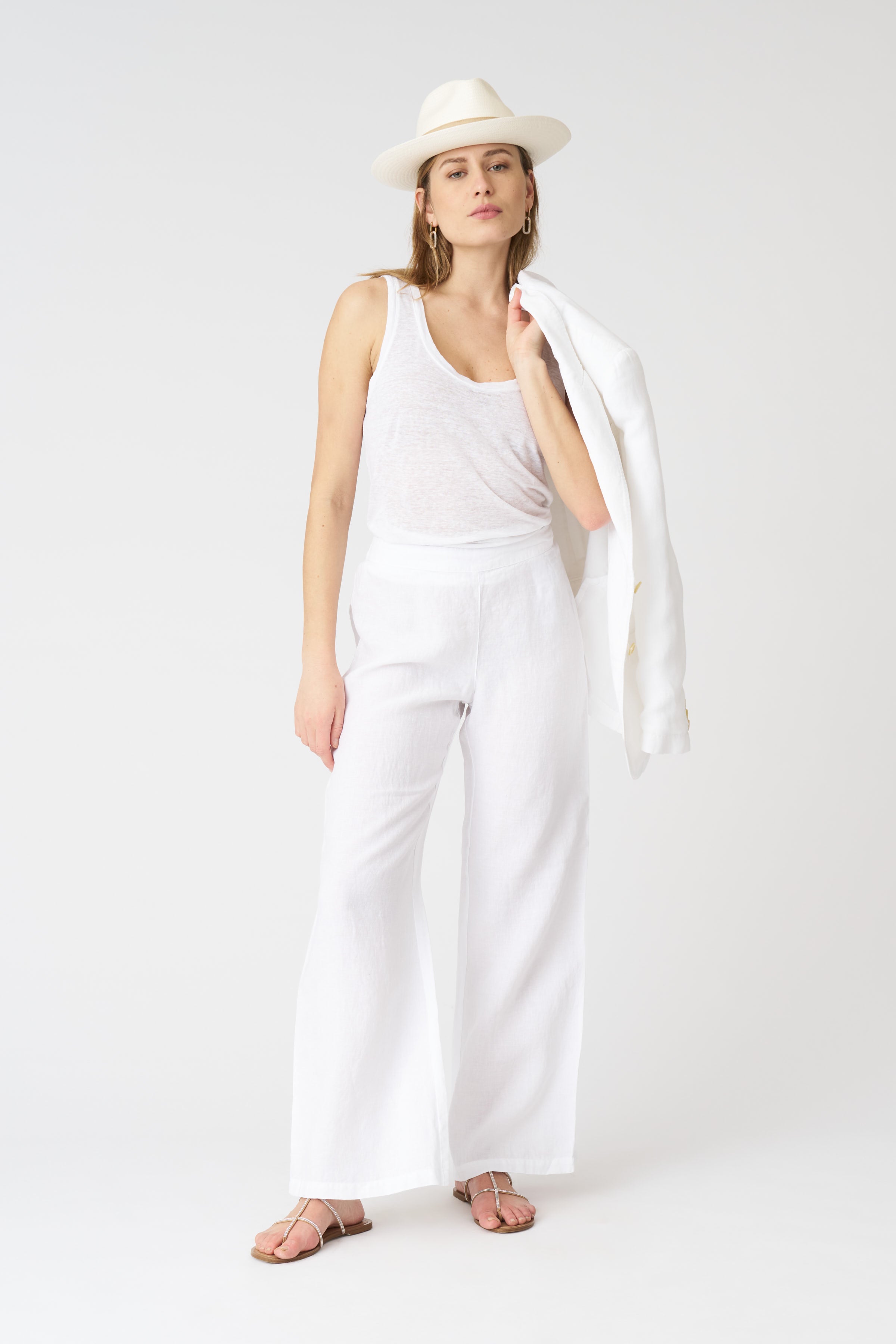 White Wide Leg Relaxed Pants for Women - Comfortable High Waist Loose Fit Trousers for Casual Wear, Office & Travel