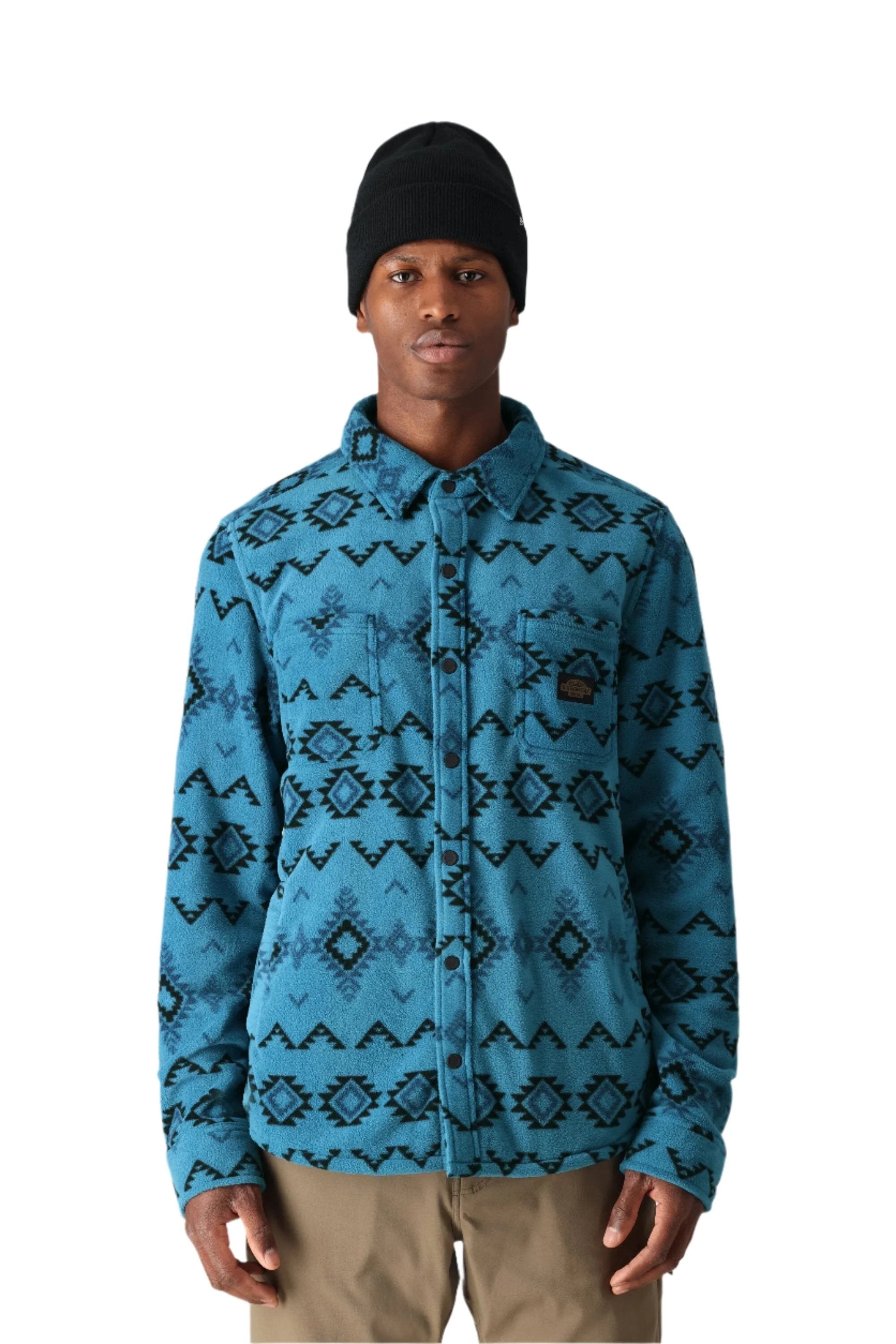 686 Sierra Fleece Flannel Shirt for Men - Warm Moroccan Blue Southwest Plaid Pattern - Perfect for Outdoor Adventures, Camping & Winter Layering