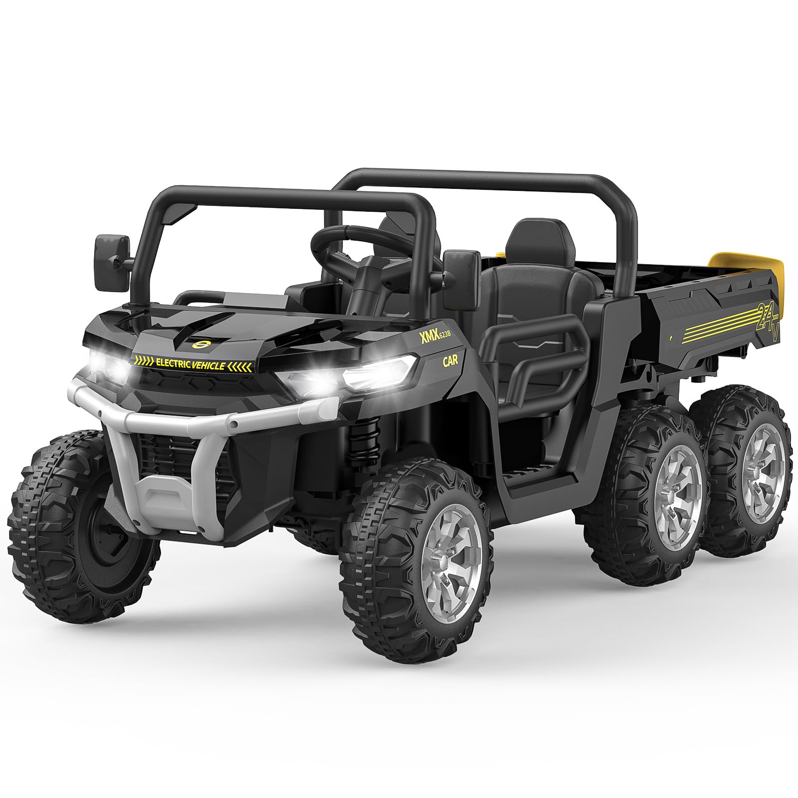 GARVEE 24V 2 Seater Kids Ride On Dump Truck - 6X6 Electric UTV with Remote Control, Battery Powered 6 Wheeler Toy Car for Boys & Girls Ages 3+ (Black) | Perfect for Outdoor Play, Backyard Adventures & Birthday Gifts