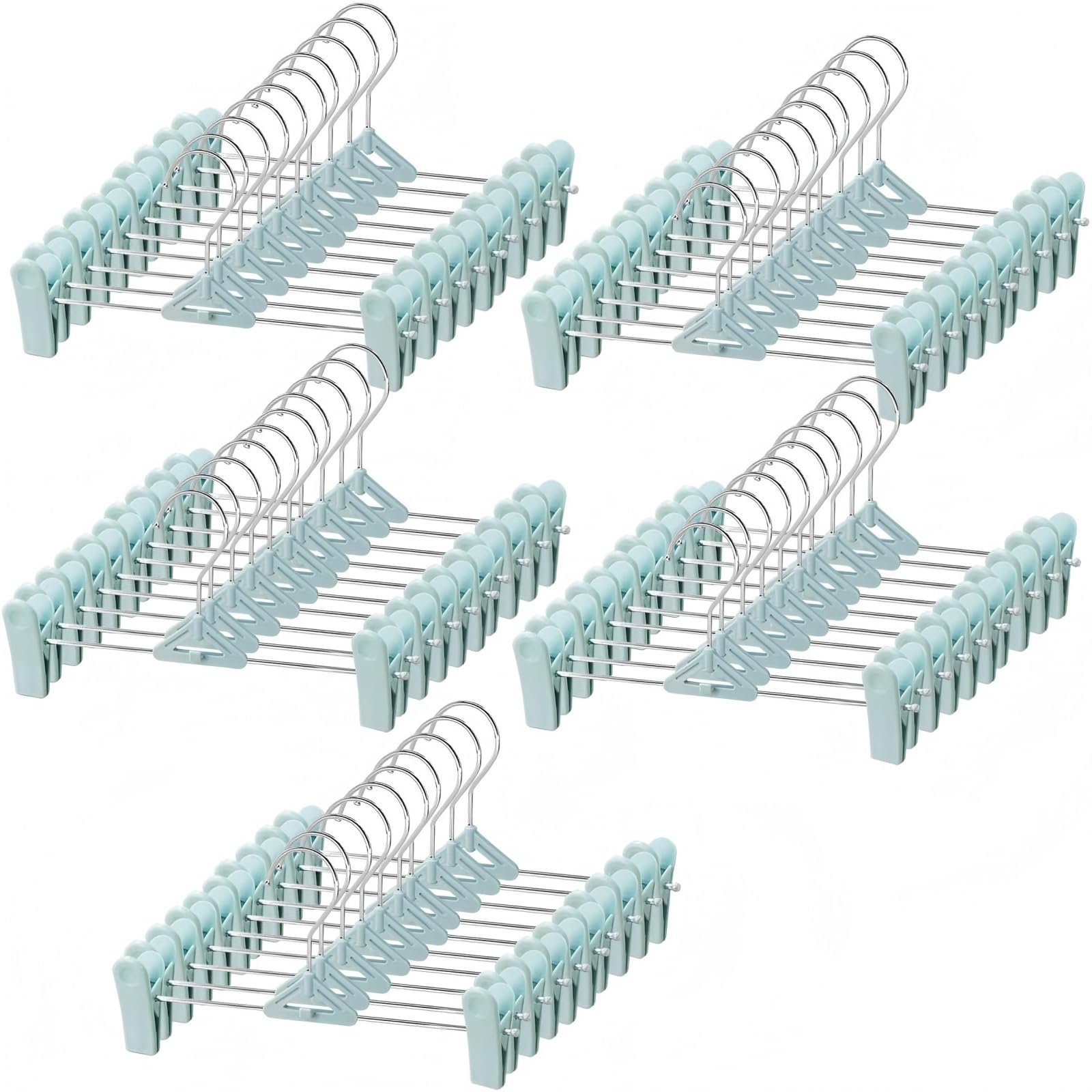 50 Pack Space Saving Stackable Pant Skirt Hangers with Clips - Non-Slip Adjustable Clothes Hangers for Women, Men & Kids - Perfect for Closet Organization & Travel Packing (Blue)