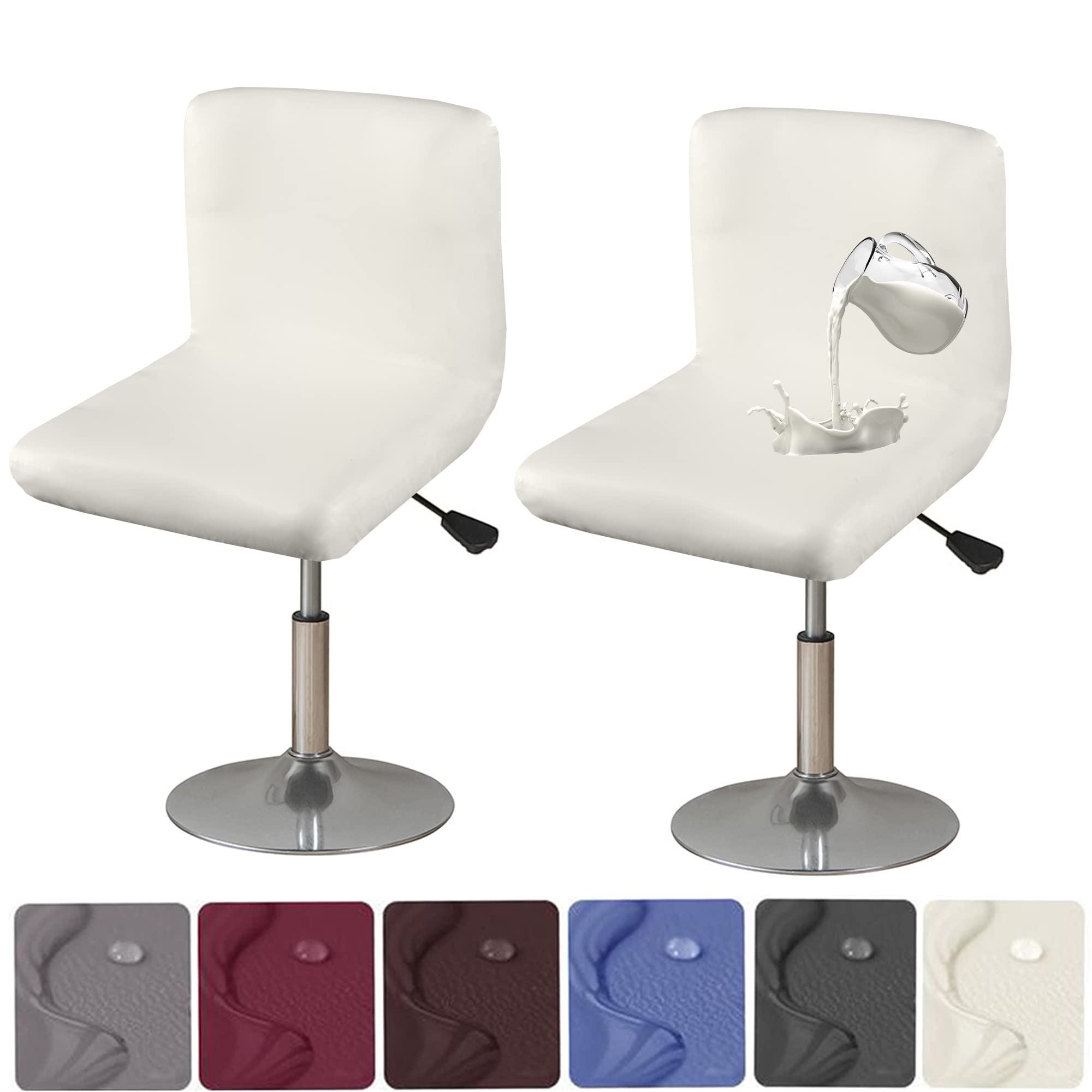 Stretch Waterproof PU Bar Stool Covers 2-Pack - Washable & Durable for Home & Cafe Use