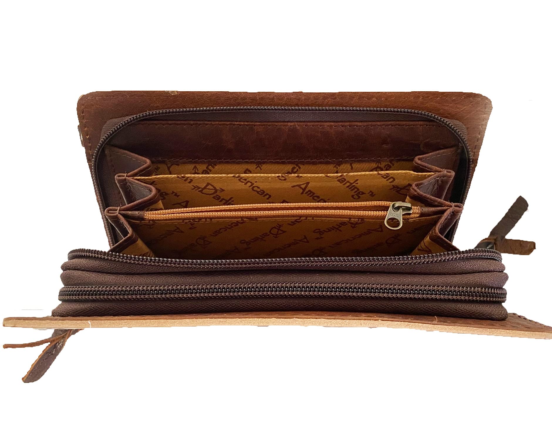 American Darling Women's Tooled Leather Sunflower Crossbody Clutch Purse - Brown Handbag for Casual Outings, Date Nights & Summer Festivals