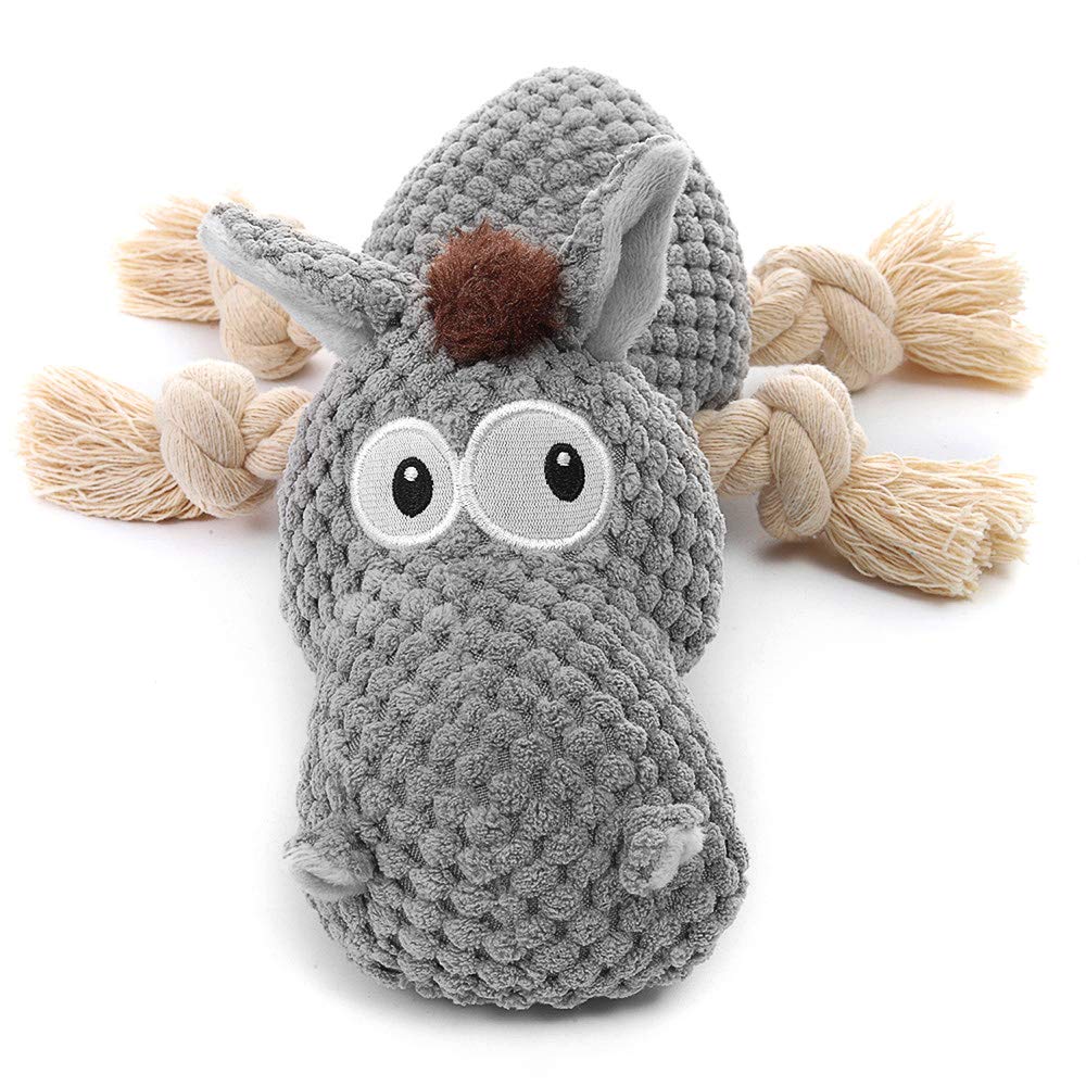 Durable Squeaky Dog Toy for Large, Medium & Small Dogs - Soft Plush Stuffed Animal Chew Toy (Grey Donkey) for Playtime, Training & Indoor/Outdoor Fun