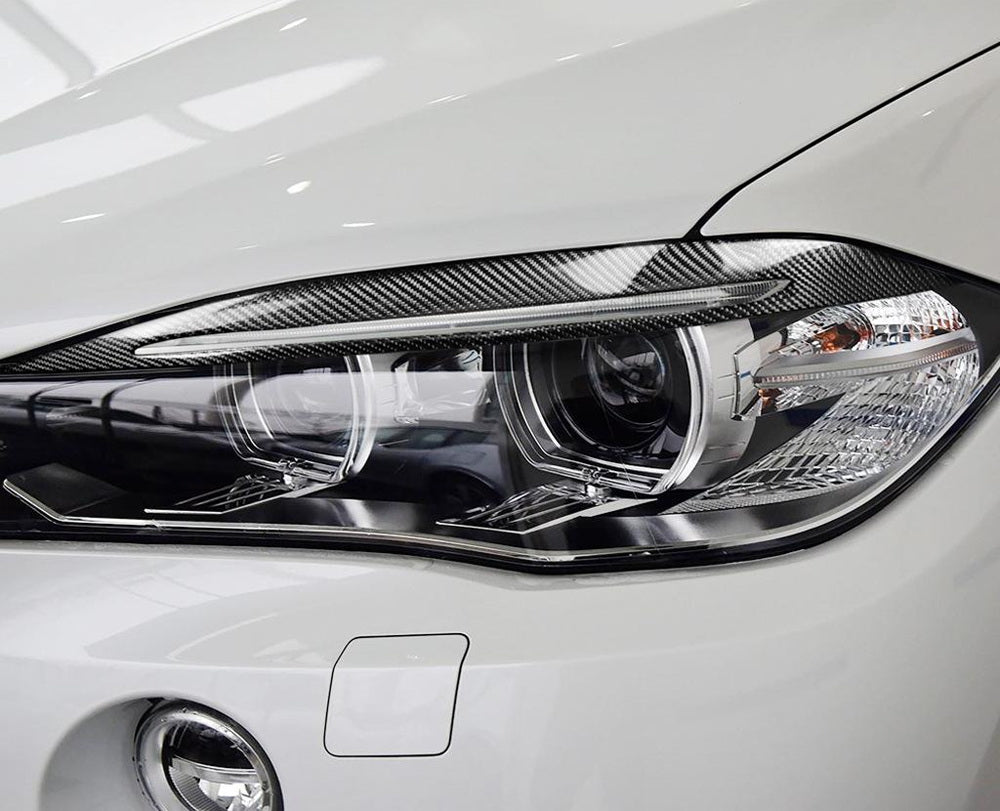 Premium Real Carbon Fiber Headlight Eyebrow Eyelid Trim for BMW F15 X5 & F16 X6 - High Gloss Black Finish - Enhances Vehicle Style & Protection - Perfect for Car Enthusiasts & Custom Builds