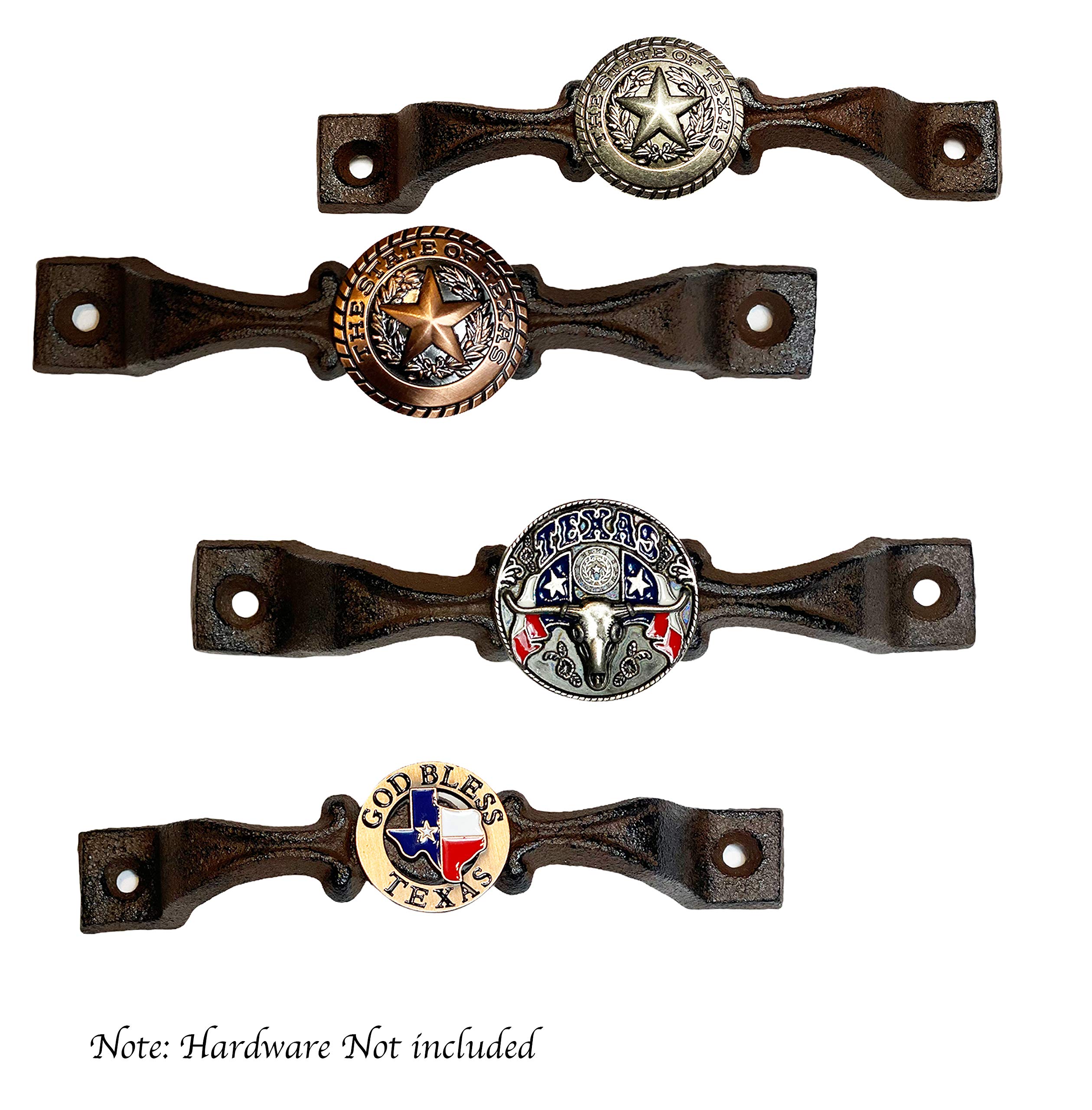 Urbalabs Cast Iron Texas State Concho - Rustic Longhorn Kitchen Cabinet Handles & Drawer Pulls for Farmhouse Decor (10-Pack, Silver Star) - Perfect for Cabinets, Dressers, and Western-Themed Home Décor