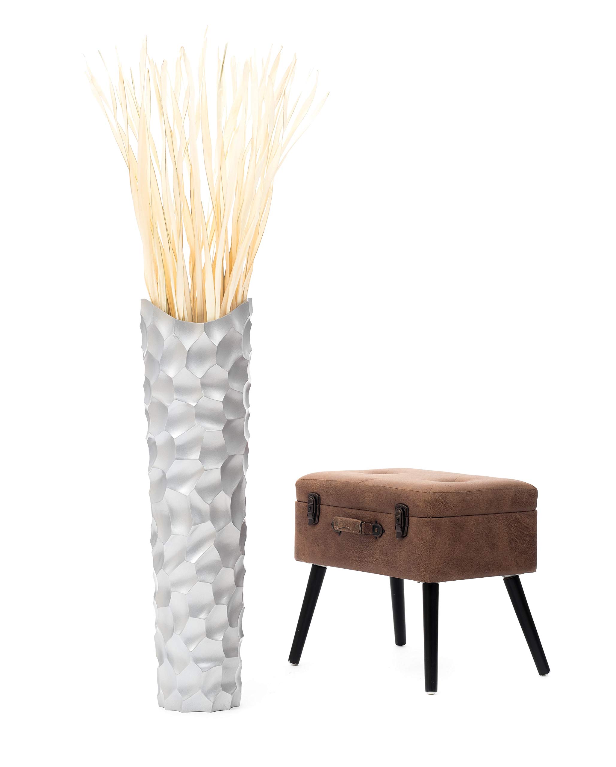 Leewadee 36 Inch Large Silver Floor Vase - Wooden Farmhouse Decor for Flowers, Fake Plants & Pampas Grass | Perfect for Living Room, Entryway & Wedding Centerpieces