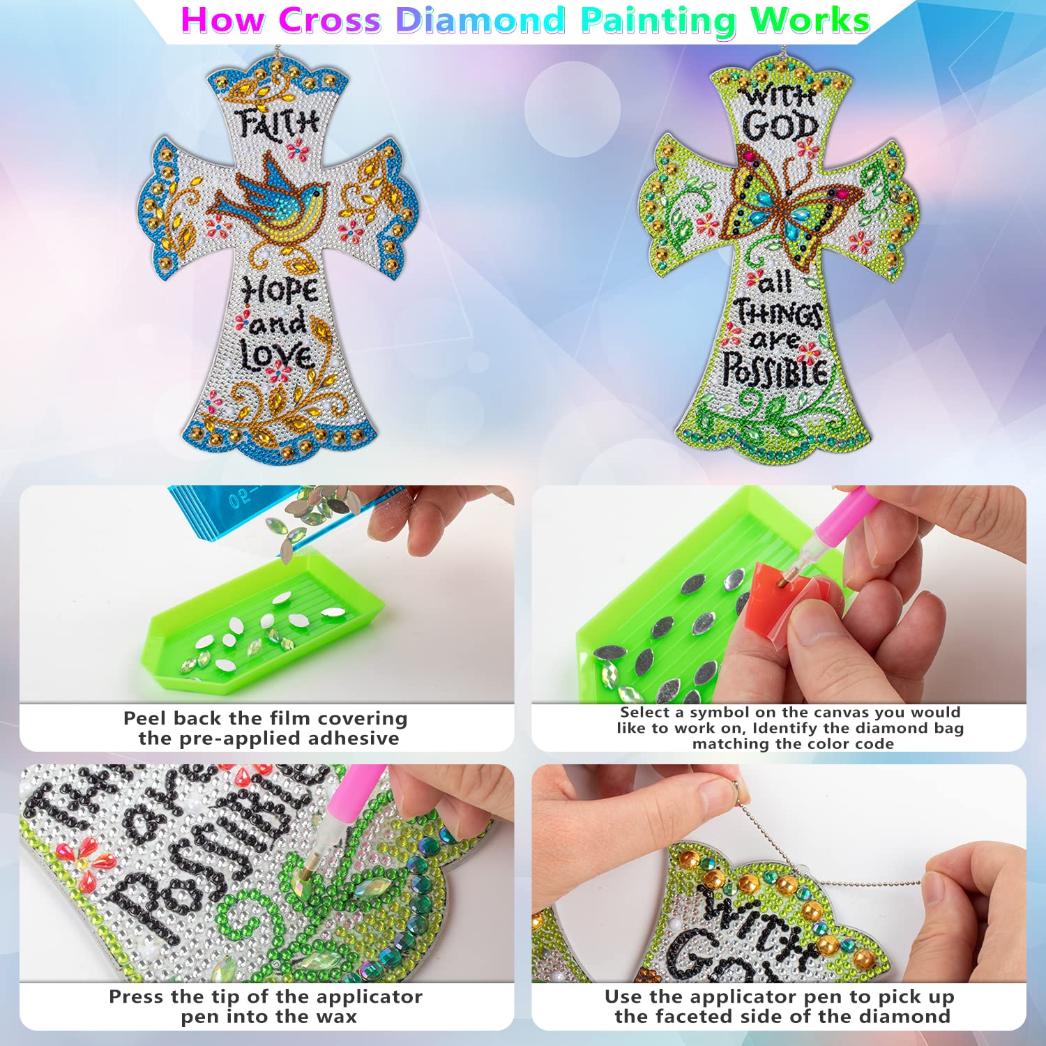 2 Pack 5D DIY Diamond Painting Kits - Cross & Butterfly Bird Special Shaped Diamond Art for Wall Decor, Home & Christmas Decoration with Complete Tools (Great Gift for Adults & Kids) | Perfect for Living Room, Bedroom, Office & Holiday Decorating