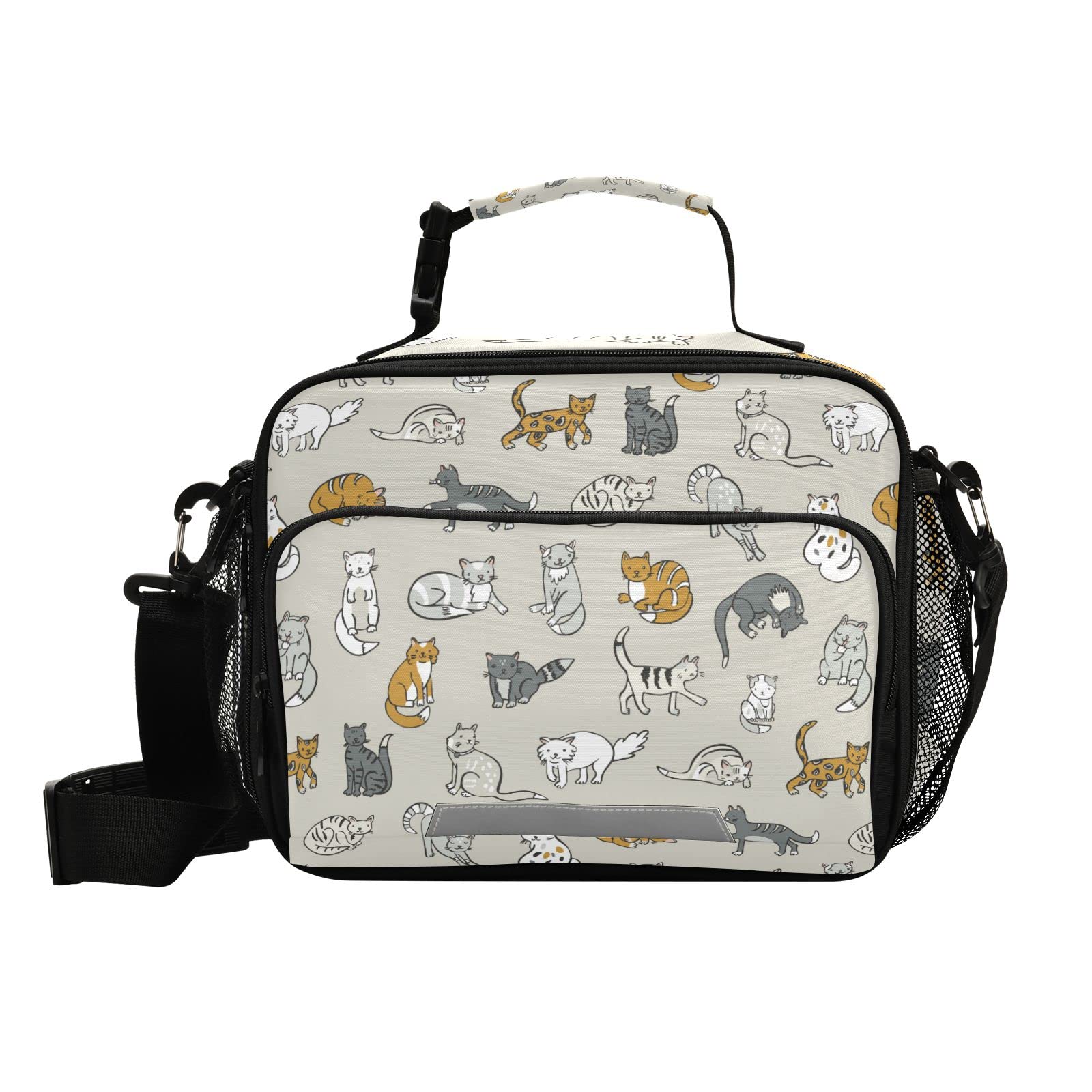 Glaphy Insulated Lunch Bag with Shoulder Strap - Cute Cartoon Cat Design for Office, School, Picnic & Travel | Leakproof Cooler Lunch Box for Adults & Kids