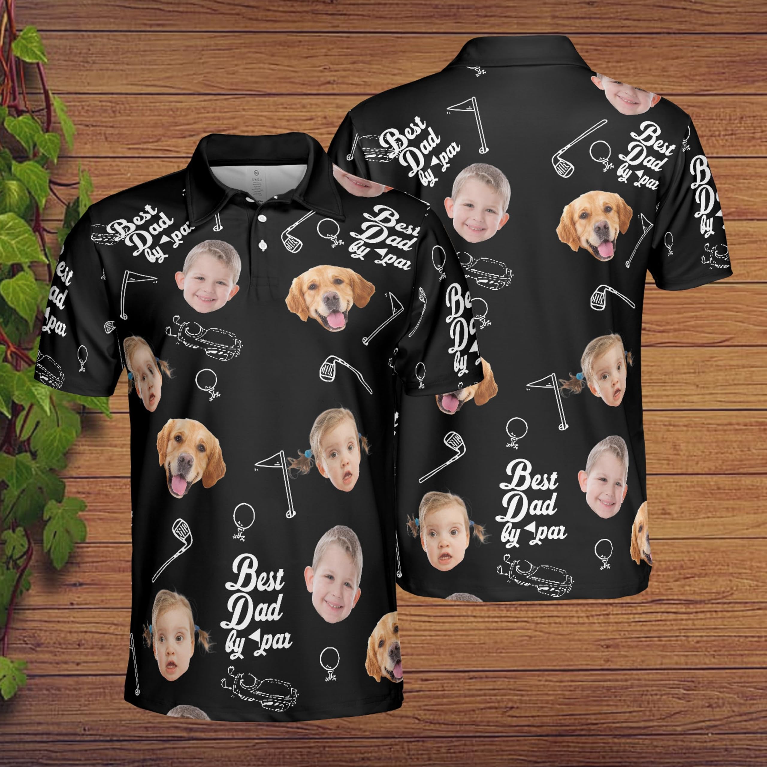 Custom Dad Polo Shirt with Kids Face Print - Personalized Father's Day Gift for Golf, BBQ & Family Outings - Breathable Men's Casual Shirt