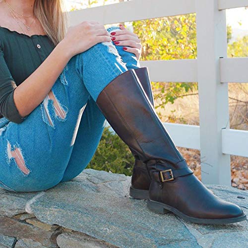 Aida Women's Genuine Leather Riding Boots - Knee High Low Heel Boots with Handmade TPR Sole & Zip Closure - Perfect for Equestrian, Casual Wear & Winter Fashion