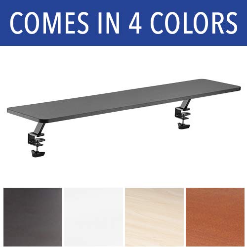 55 Inch Clamp On Monitor Stand with Shelf - Heavy Duty Ergonomic Desk Riser for 3 Monitors, Extra Storage Space - No Screw Installation, Cherry Finish - Perfect for Home Office & Gaming Setup