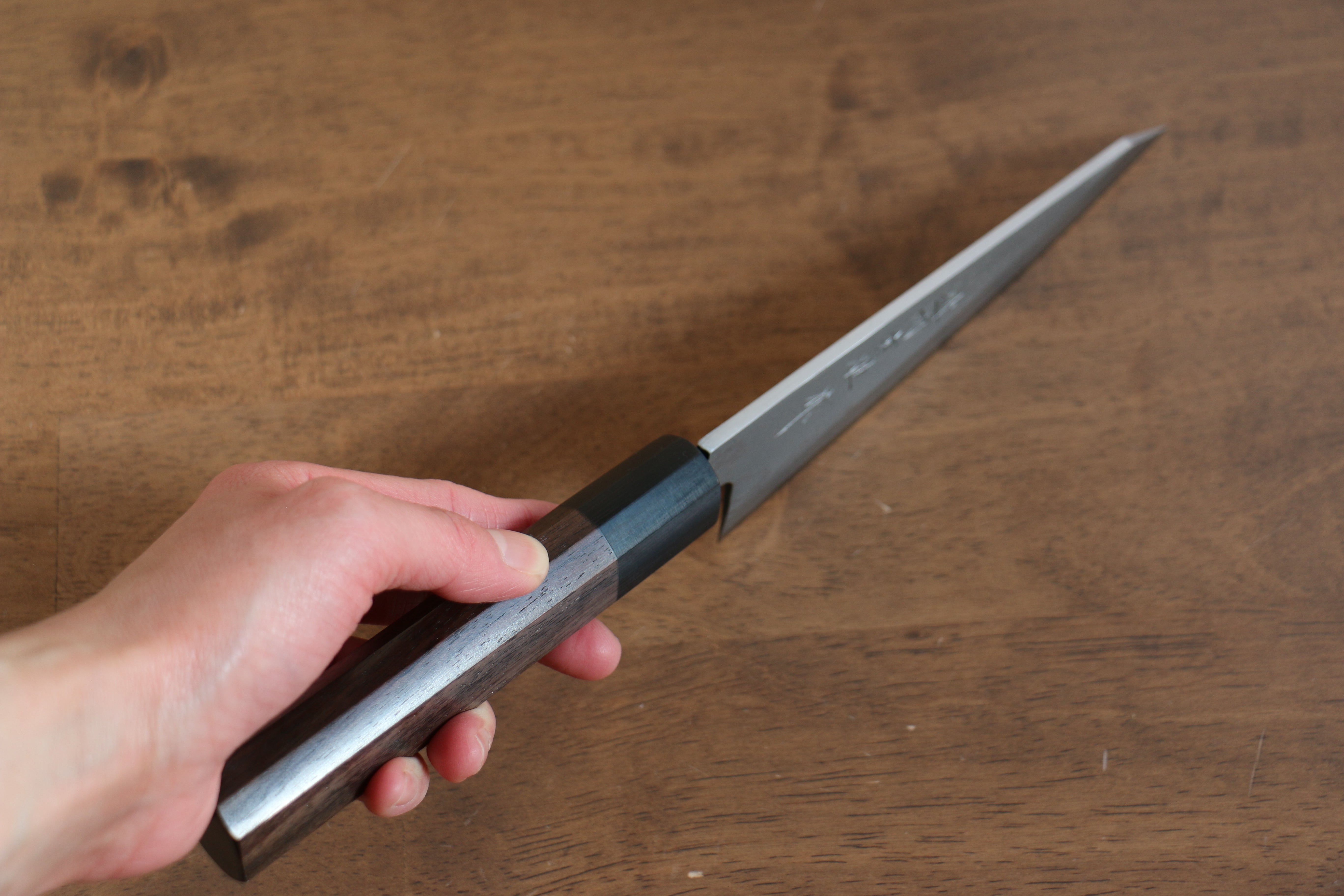 Premium Hideo Kitaoka Blue Steel No.2 Damascus Honesuki Boning Knife 150mm with Shitan Handle - Perfect for Butchery, Meat Deboning & Japanese Cuisine Preparation