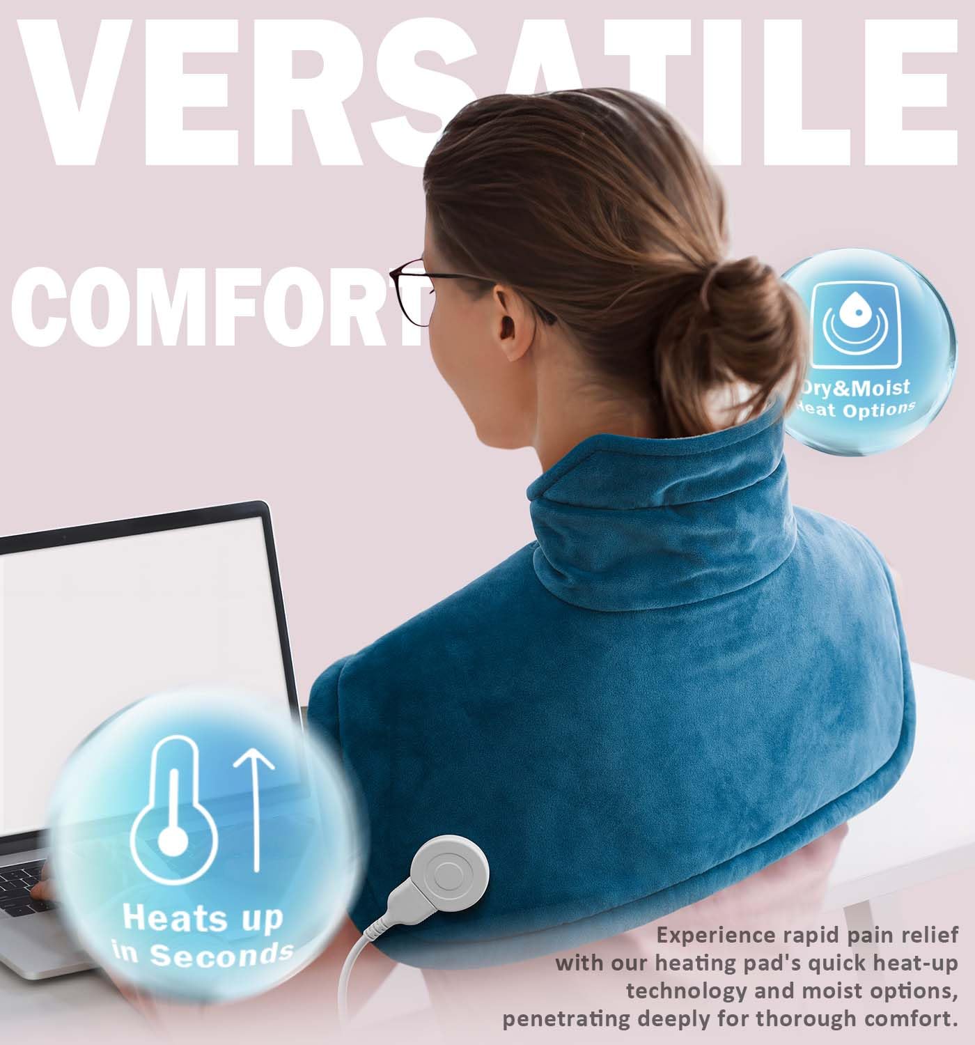 Weighted Heating Pad for Neck and Shoulder Pain Relief - 2lb Microwaveable Warm Pad with 6 Heat Settings & Auto-Off - Perfect Gift for Women, Men, Mom, Dad (Valentine's Day, Christmas, Mother's Day) - Use at Home, Office or While Traveling for Muscle Relaxation