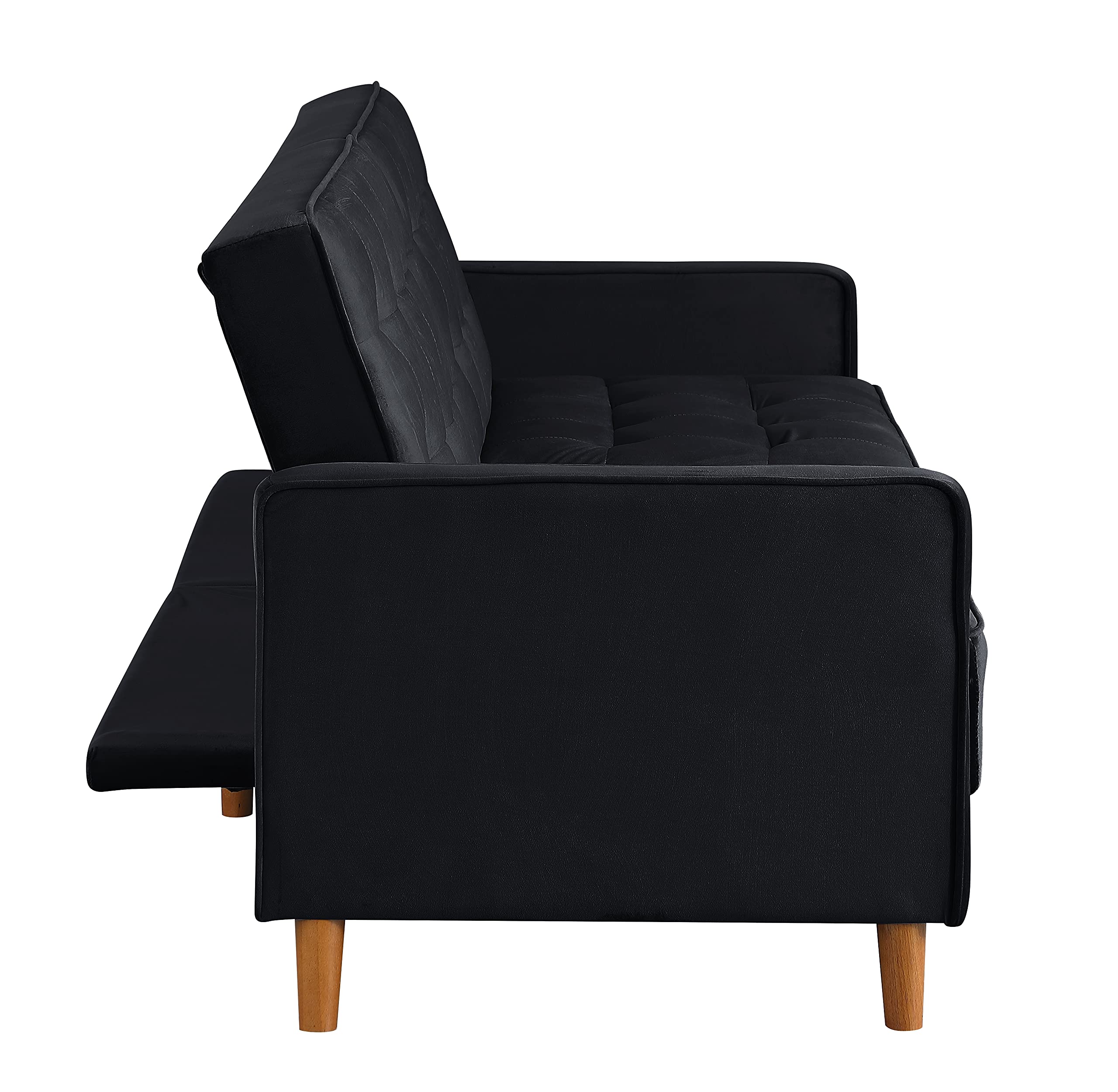 Velvet Sofa Bed - Convertible Mid Century Modern Sleeper Loveseat with Square Arms, Upholstered Recliner Couch for Small Spaces | Perfect for Home, Living Room, Studio Apartments & Guest Rooms (Black)