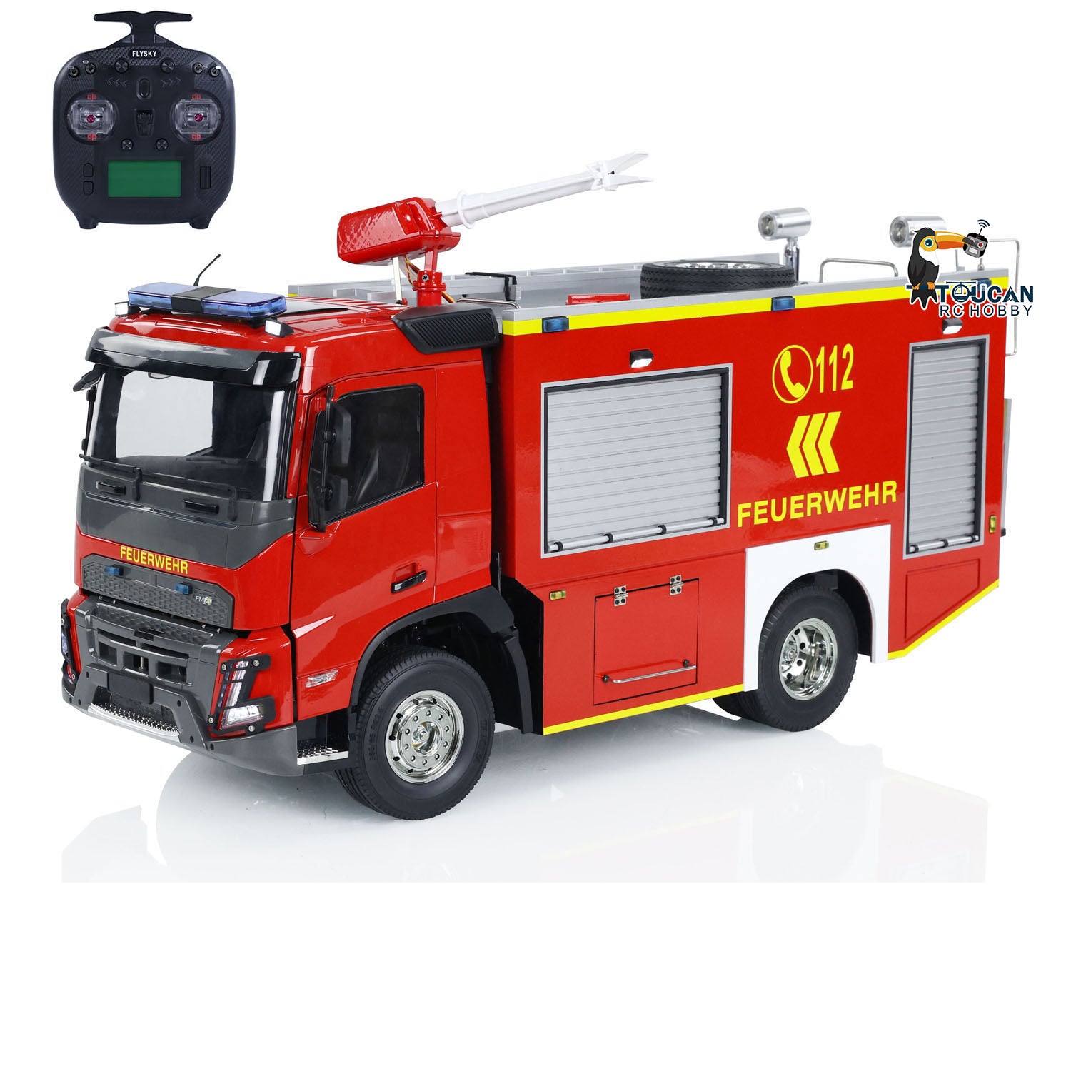 1/14 Scale 4x2 RC Fire Truck with 2-Speed Transmission - Pre-Assembled & Painted - FlySky ST8 Remote Control - Perfect for Firefighting Simulation & RC Car Enthusiasts
