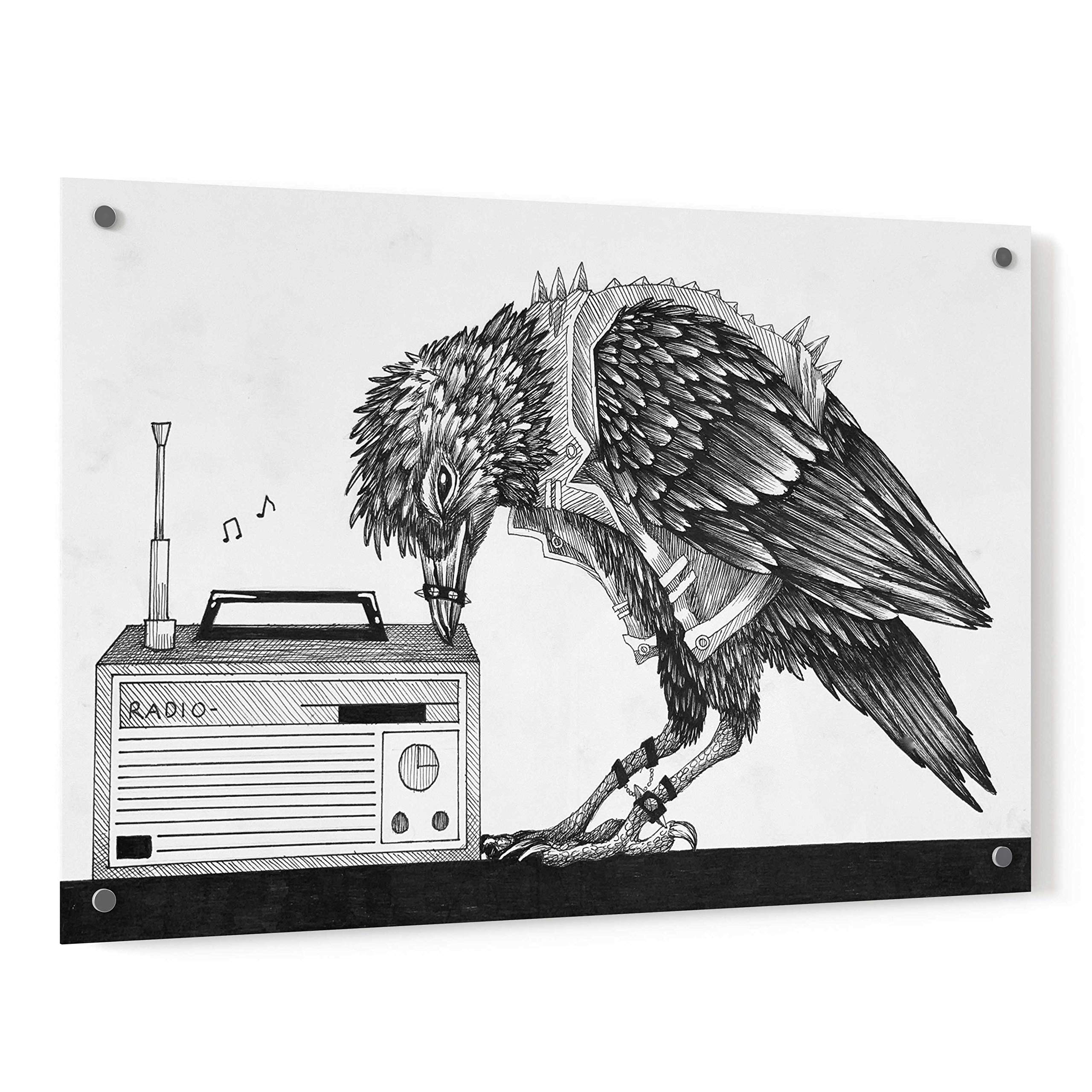 Heavy Metal Crow Acrylic Glass Wall Art by Avery Multer - 36x24 Inches Modern Home Decor for Living Room, Bedroom & Office