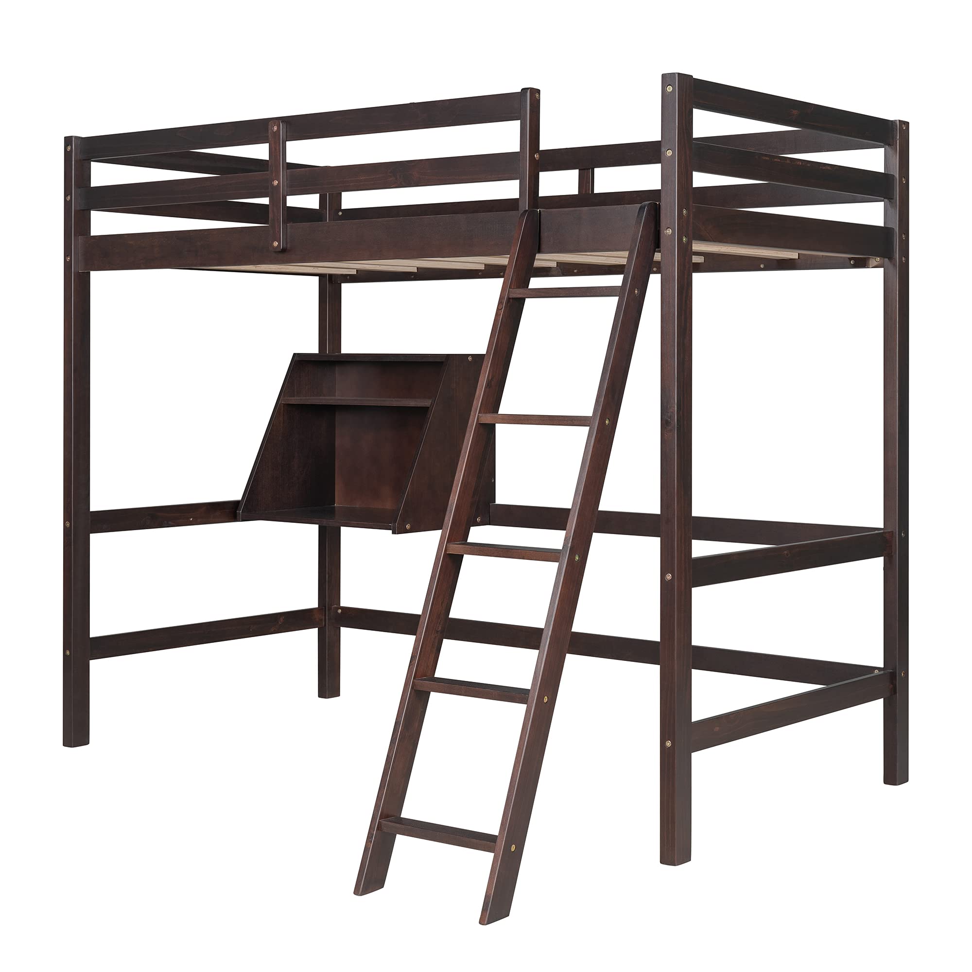 Twin Size Loft Bed with Convertible Lower Bed, Storage Drawer & Shelf - Wooden L-Shaped Bunk Bed Separates into Loft Bed or Platform Bed (Espresso Finish) - Perfect for Kids' Rooms, Small Apartments & Space-Saving Bedroom Solutions