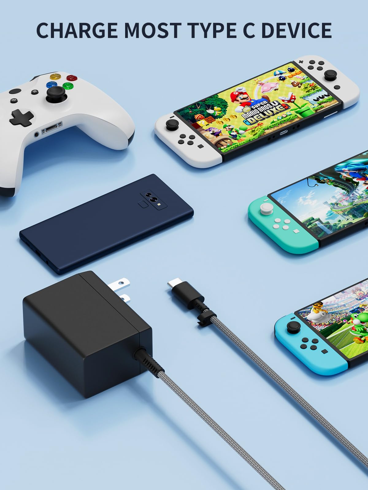 Nintendo Switch Charger [2 Pack] - 15V/2.6A AC Power Adapter with 5.5FT Cable for Switch/Switch Lite/Switch OLED/Dock - Fast Charging for TV Mode & Portable Gaming - Perfect for Travel, Home & On-the-Go Use