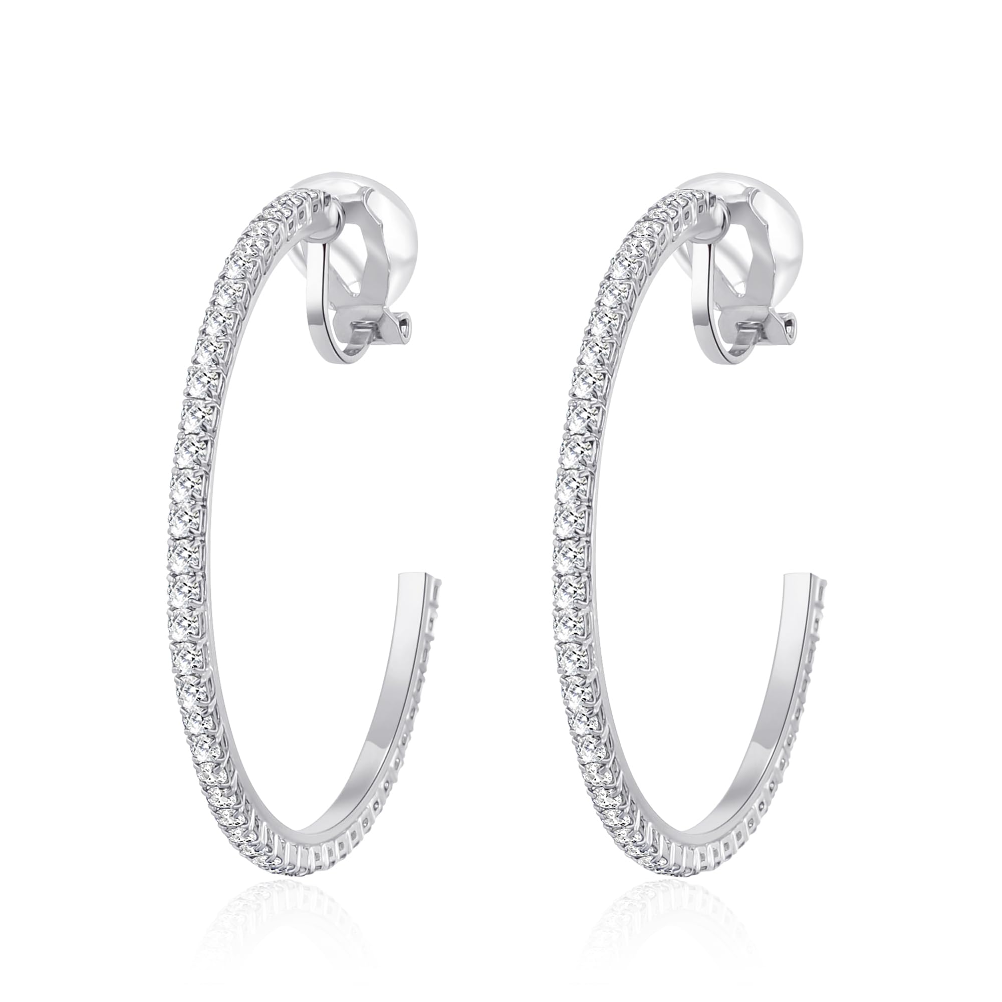 YOQUCOL 1.7 Inch Clip On Hoop Earrings for Women - Cubic Zirconia Non-Pierced Earrings - Perfect for Weddings, Parties & Everyday Wear