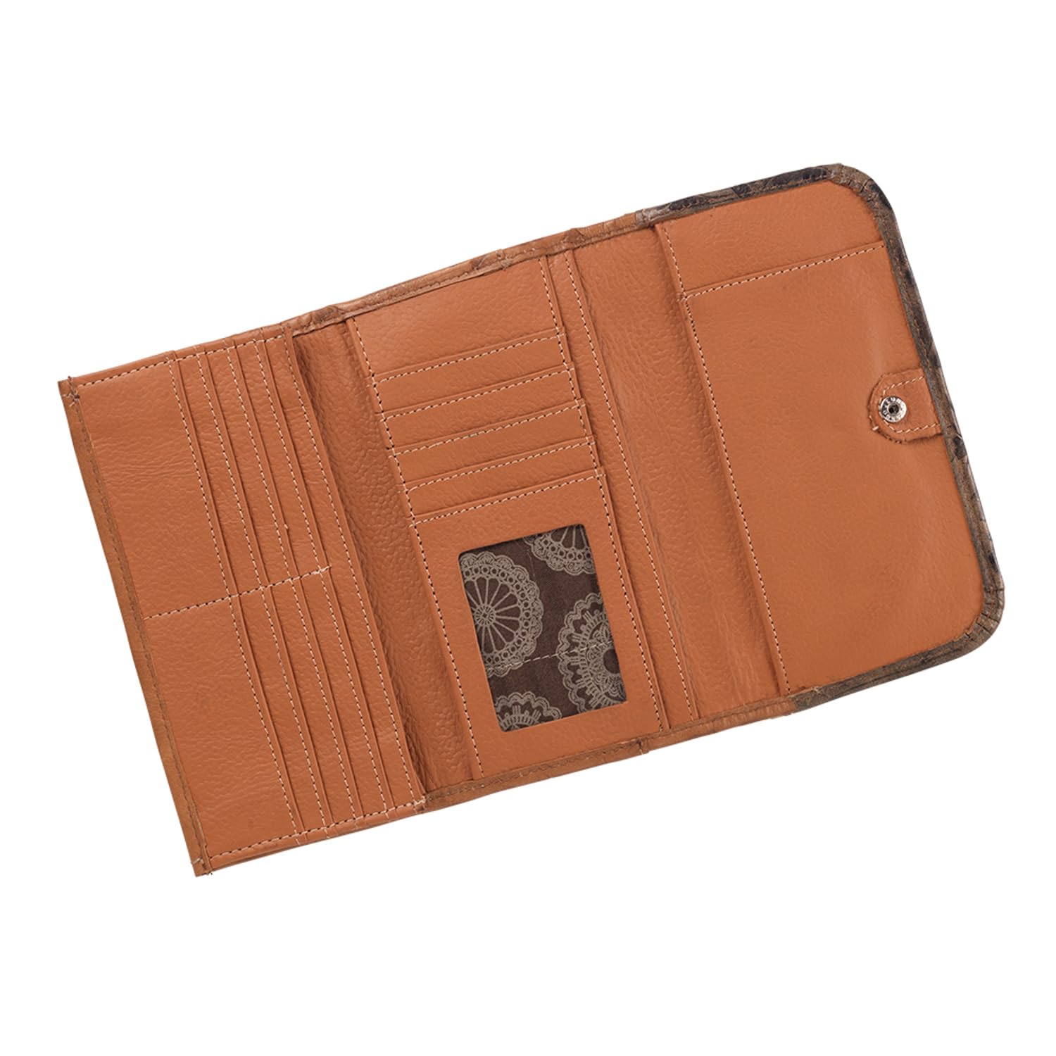 American West Women's Leather Trifold Wallet - Texas Rose Design RFID Blocking Billfold for Everyday Use & Travel