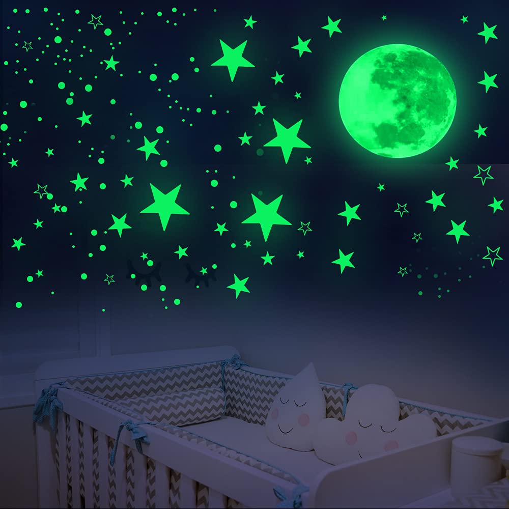 Glow in The Dark Stars for Ceiling - Self-Adhesive Wall Stickers for Kids Bedroom Decor, Boys & Girls Room, Playroom - Perfect for Nursery, Birthday Gifts & Night Sky Themed Room Decorations