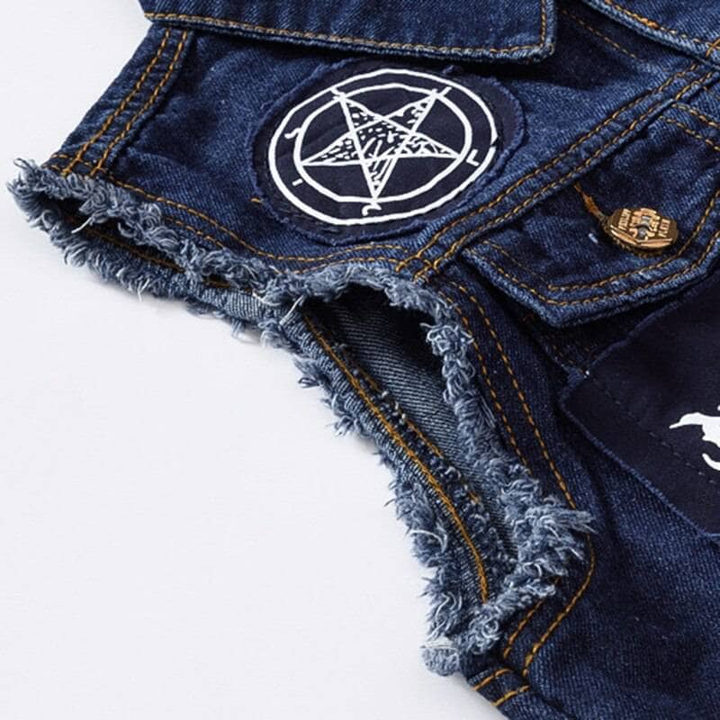 Vintage Denim Jacket for Women & Men - Distressed Denim Vest with Pockets - Perfect for Casual Outfits, Music Festivals & Streetwear Fashion