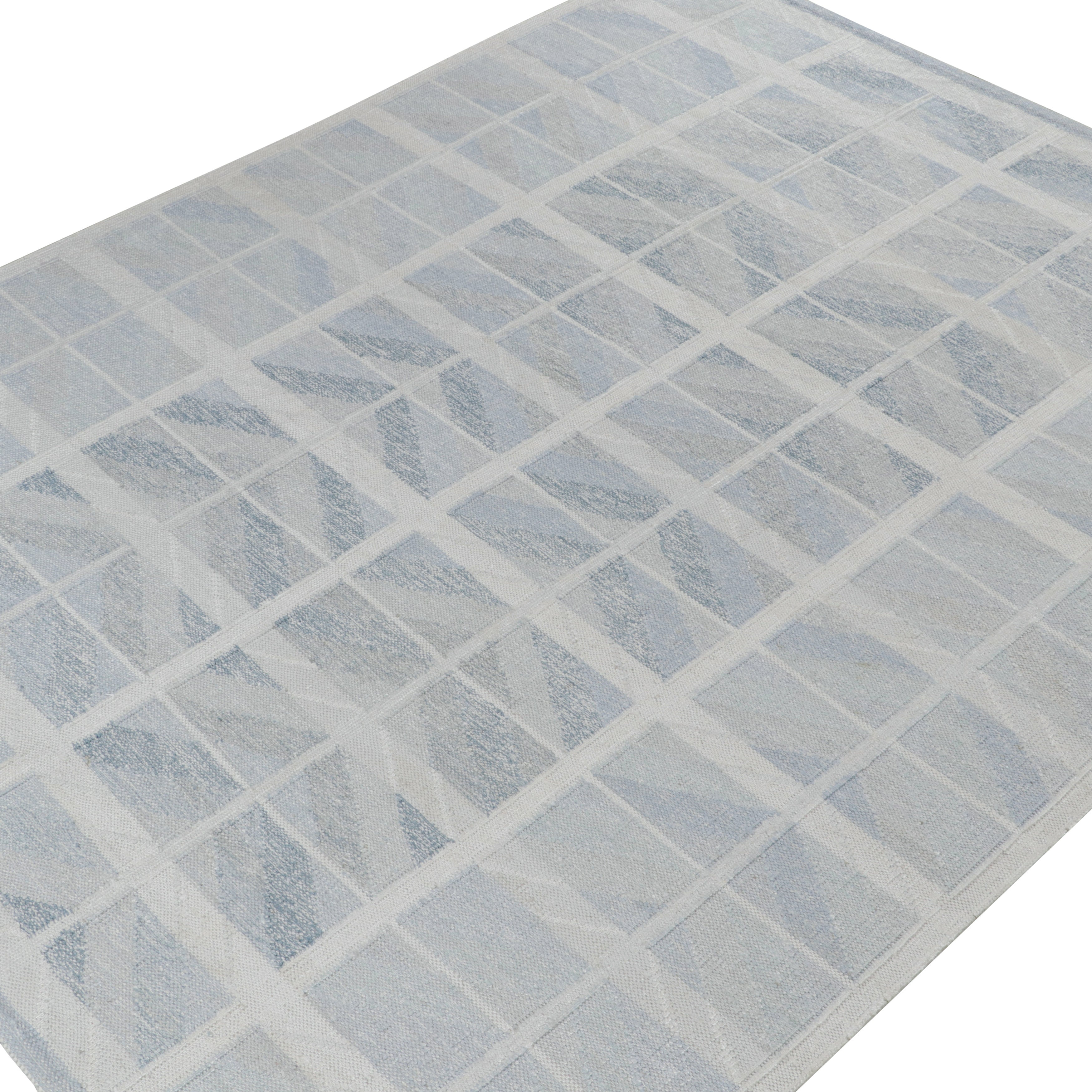 Blue Swedish Style Flatweave Silk Rug 9'5 x 11'11 - Elegant Handmade Area Rug for Living Room, Bedroom & Dining Room Decor