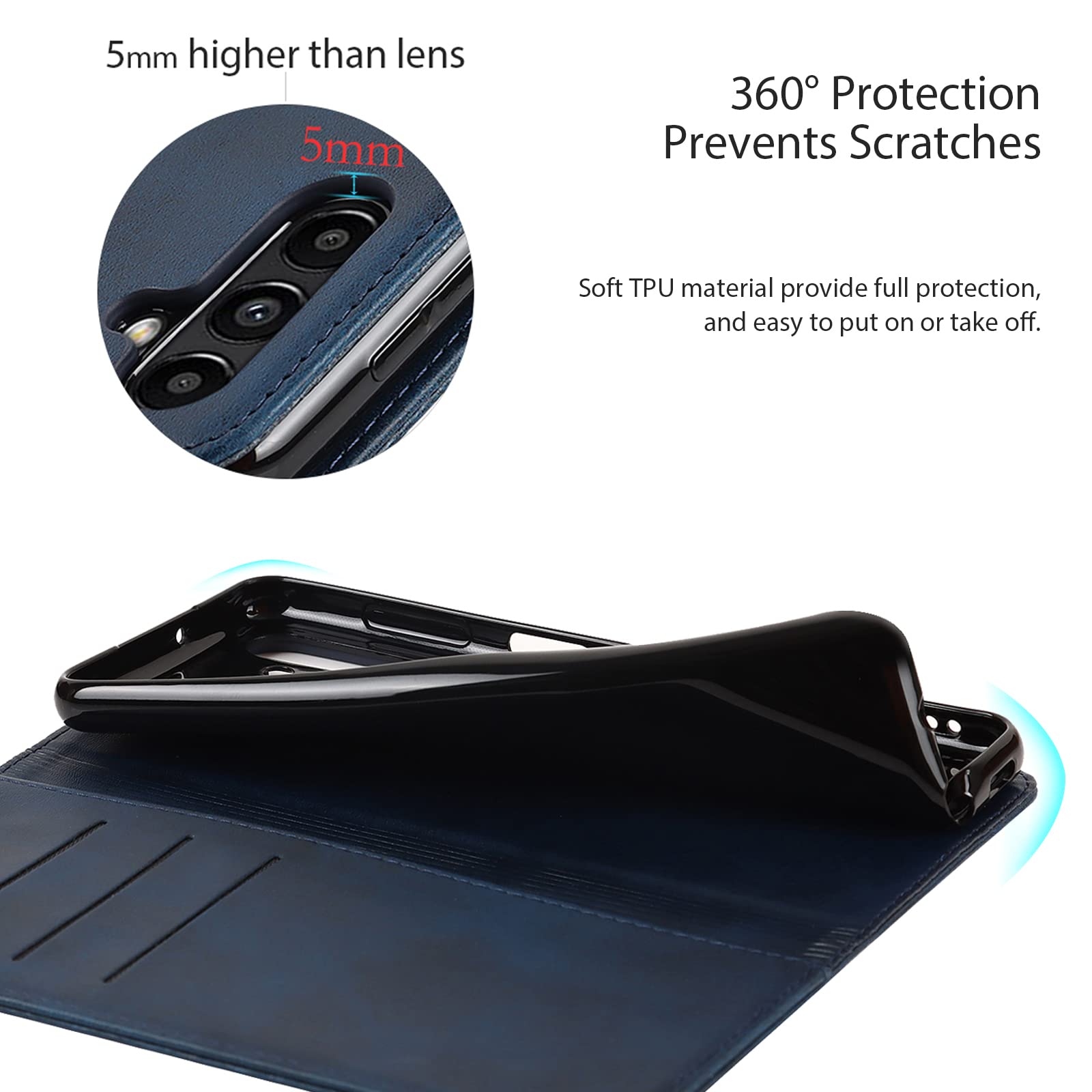 Havaya Samsung Galaxy A13 5G Wallet Case with Card Holder - Flip Folio Phone Cover for Women (Dark Blue) - Perfect for Everyday Use, Travel & Business