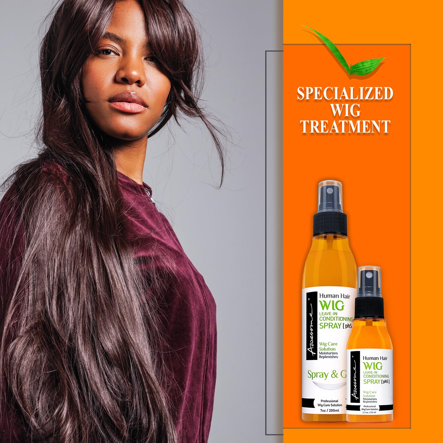 Best Human Hair Wig Leave-In Conditioner Spray - pH Balanced 5.0 for Silkiness & Shine - Travel Size 2.3 fl oz - Perfect for Daily Care, Salon Treatments & On-The-Go Styling