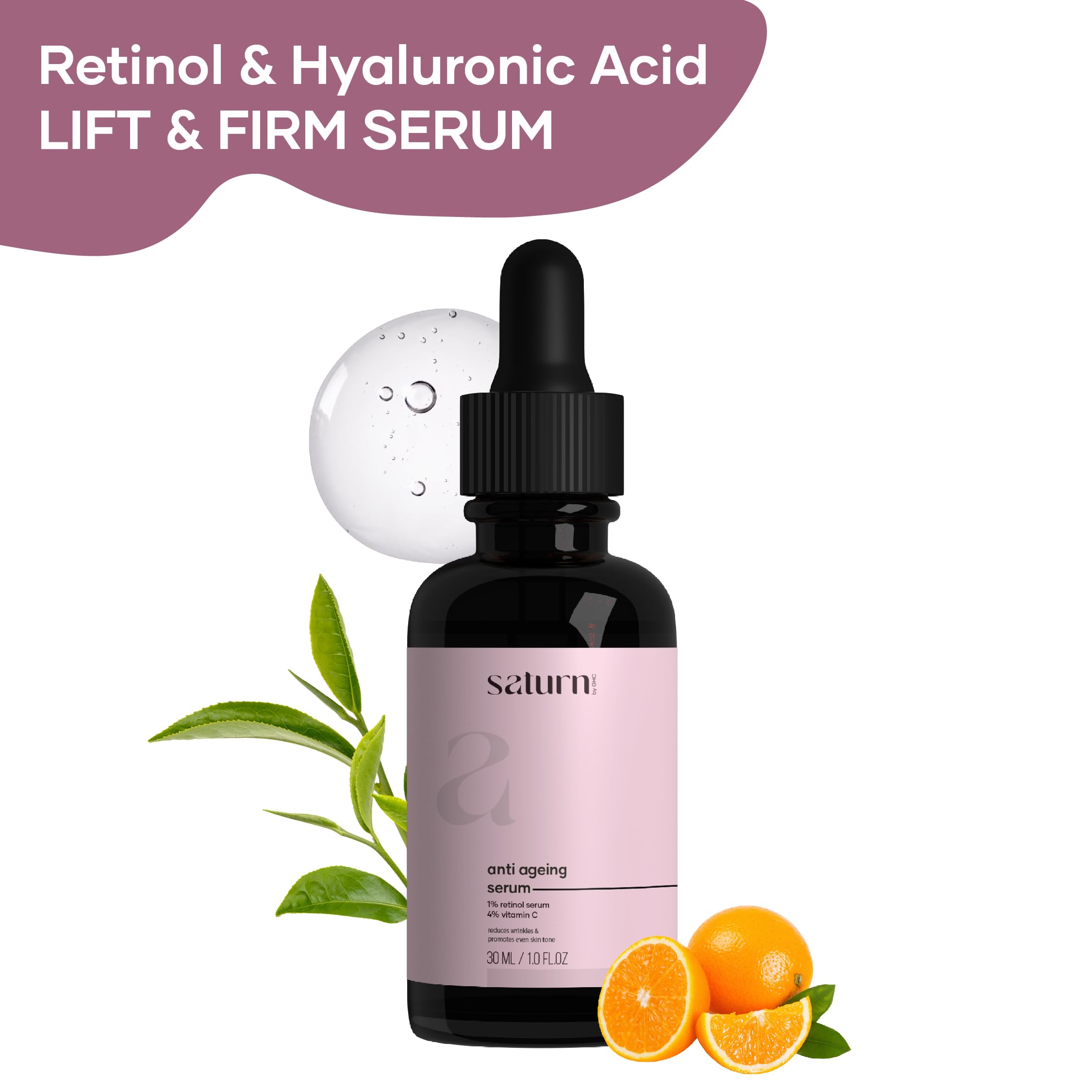 GHC Anti Aging Serum with 1% Retinol, Vitamin C, Niacinamide & Hyaluronic Acid - Night Face Serum to Reduce Fine Lines & Wrinkles - 30ml (Pack of 2) - Perfect for Nighttime Skincare Routine & Anti-Aging Regimen